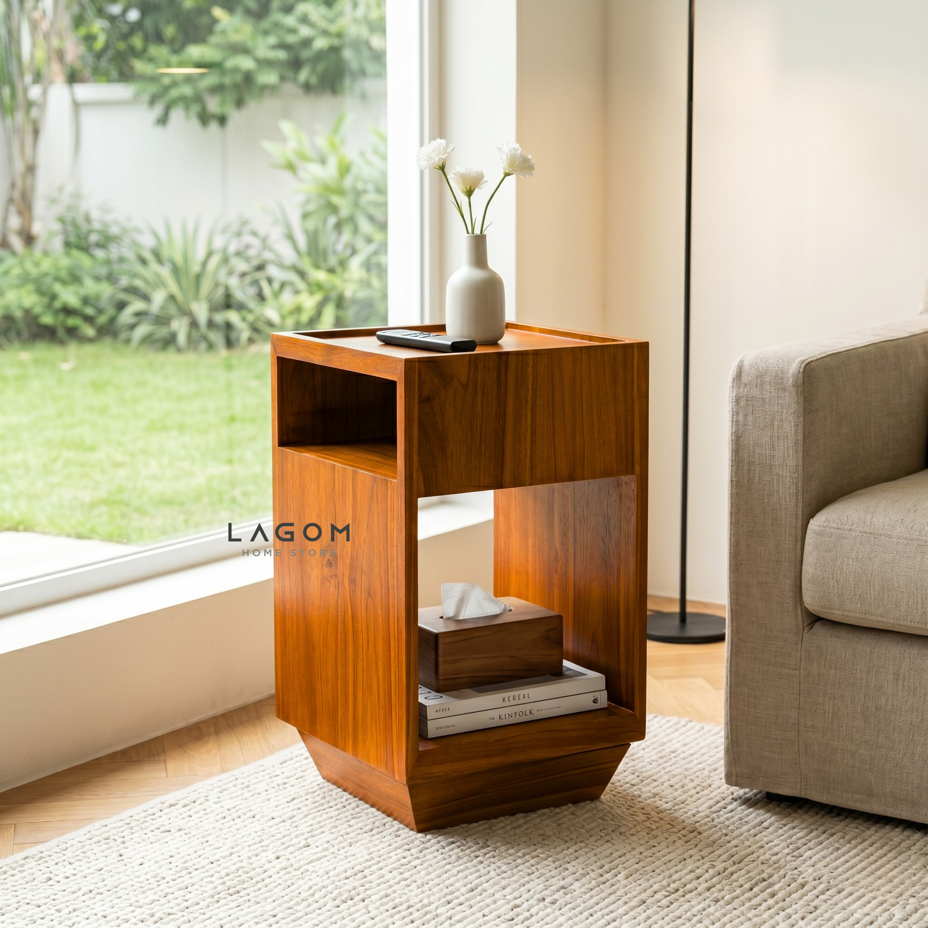 360° Rotating Teak Side Table Side Table Lagom Home Store Jati Furnitur Teak Furniture Jakarta