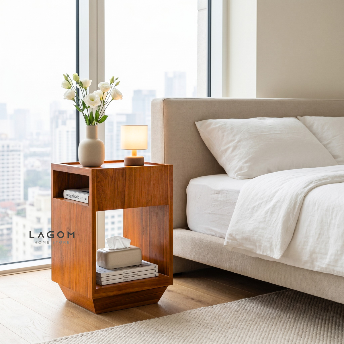 360° Rotating Teak Side Table Side Table Lagom Home Store Jati Furnitur Teak Furniture Jakarta