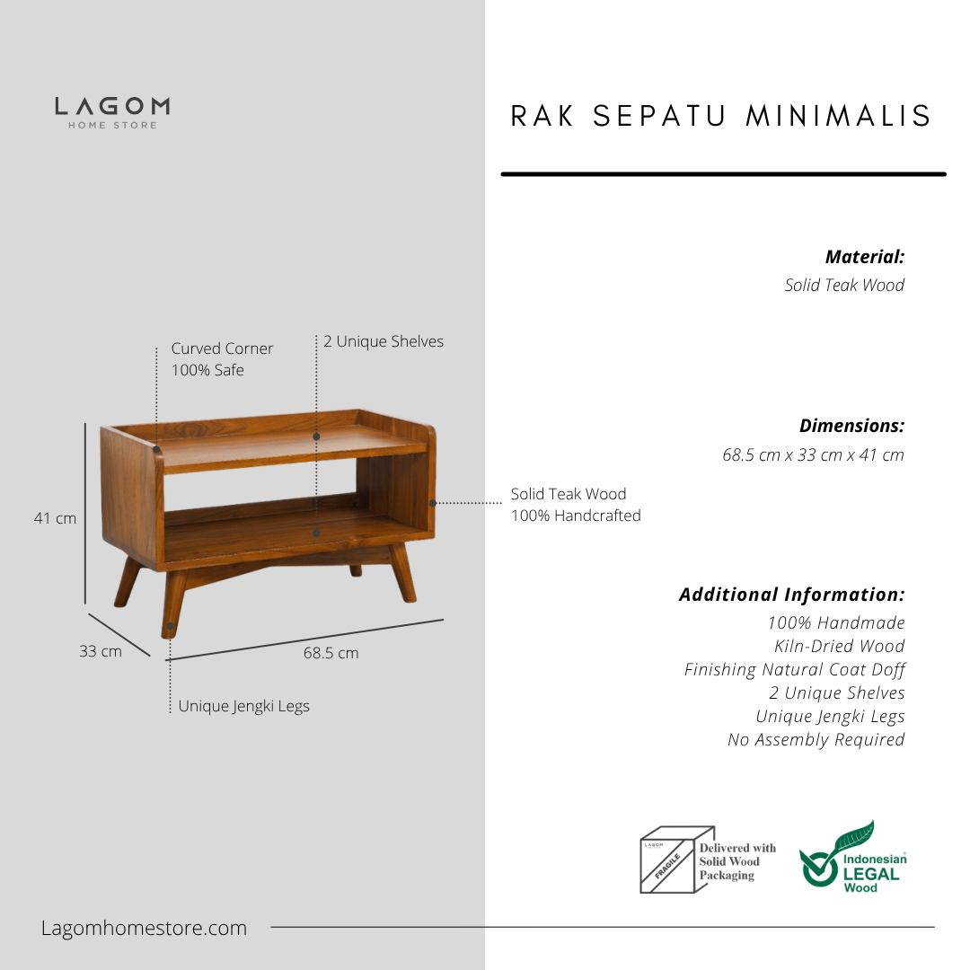 4-Pair Minimalist Teak Shoe Rack Shoe Rack Lagom Home Store Jati Furnitur Teak Furniture Jakarta