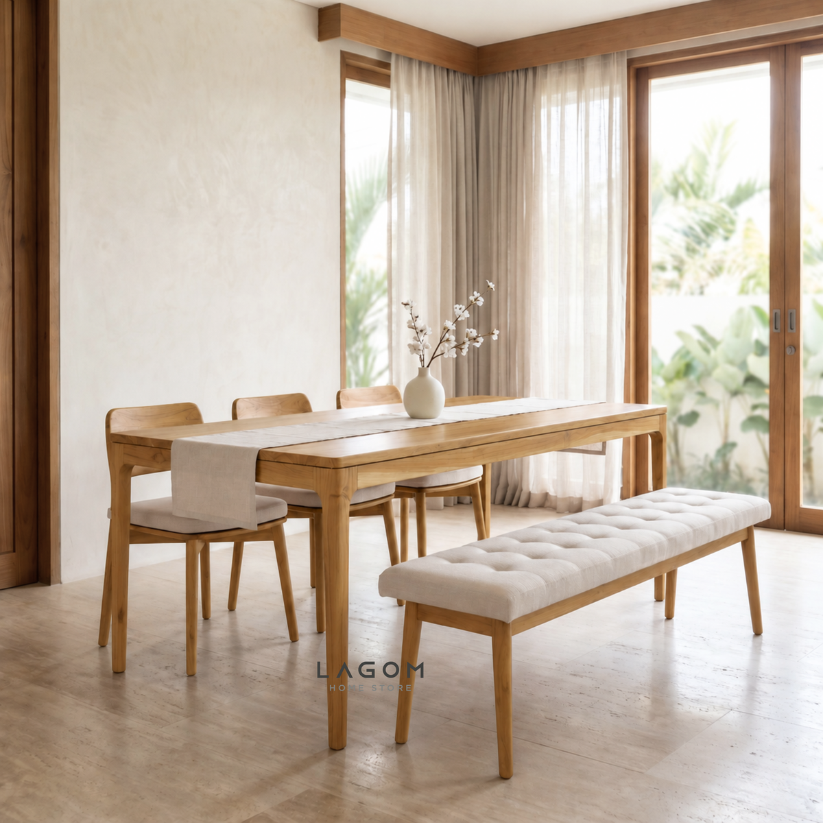 5-Seater Teak Dining Set with Chair and Bench Seating