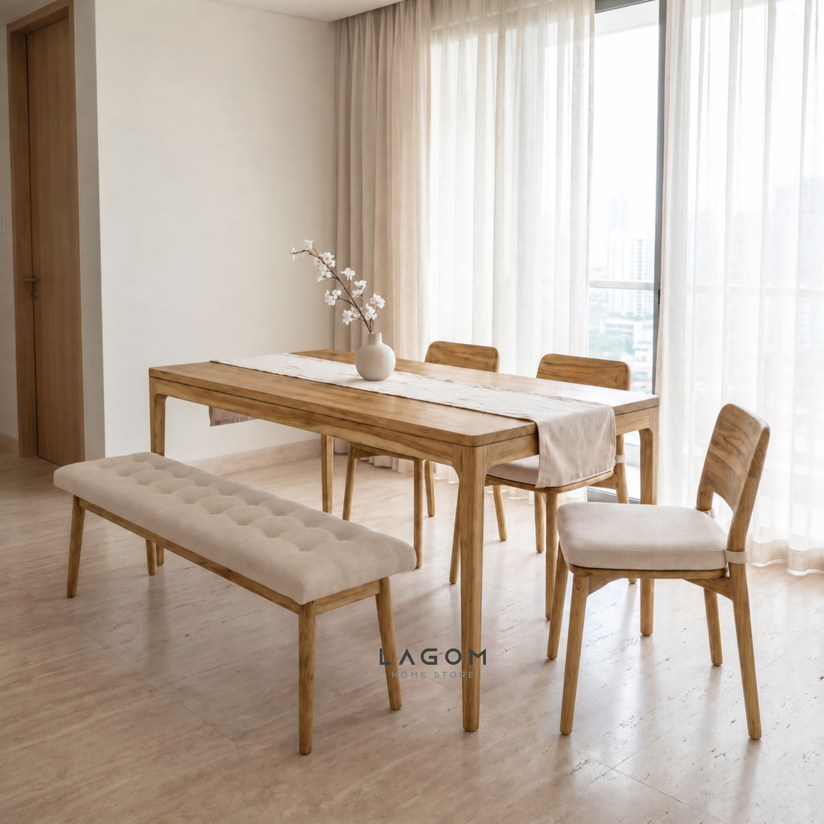 5-Seater Teak Dining Set with Chair and Bench Seating