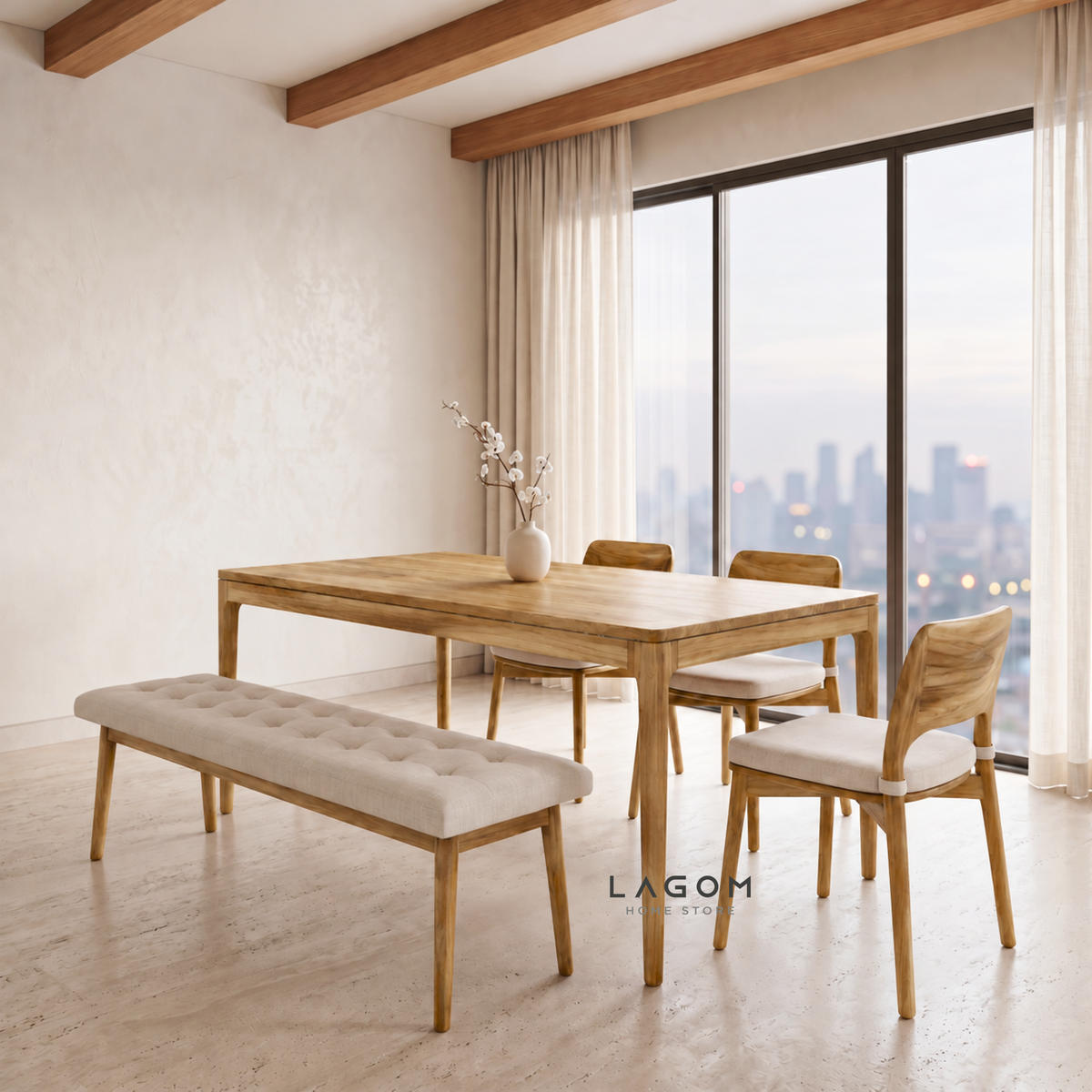5-Seater Teak Dining Set with Chair and Bench Seating