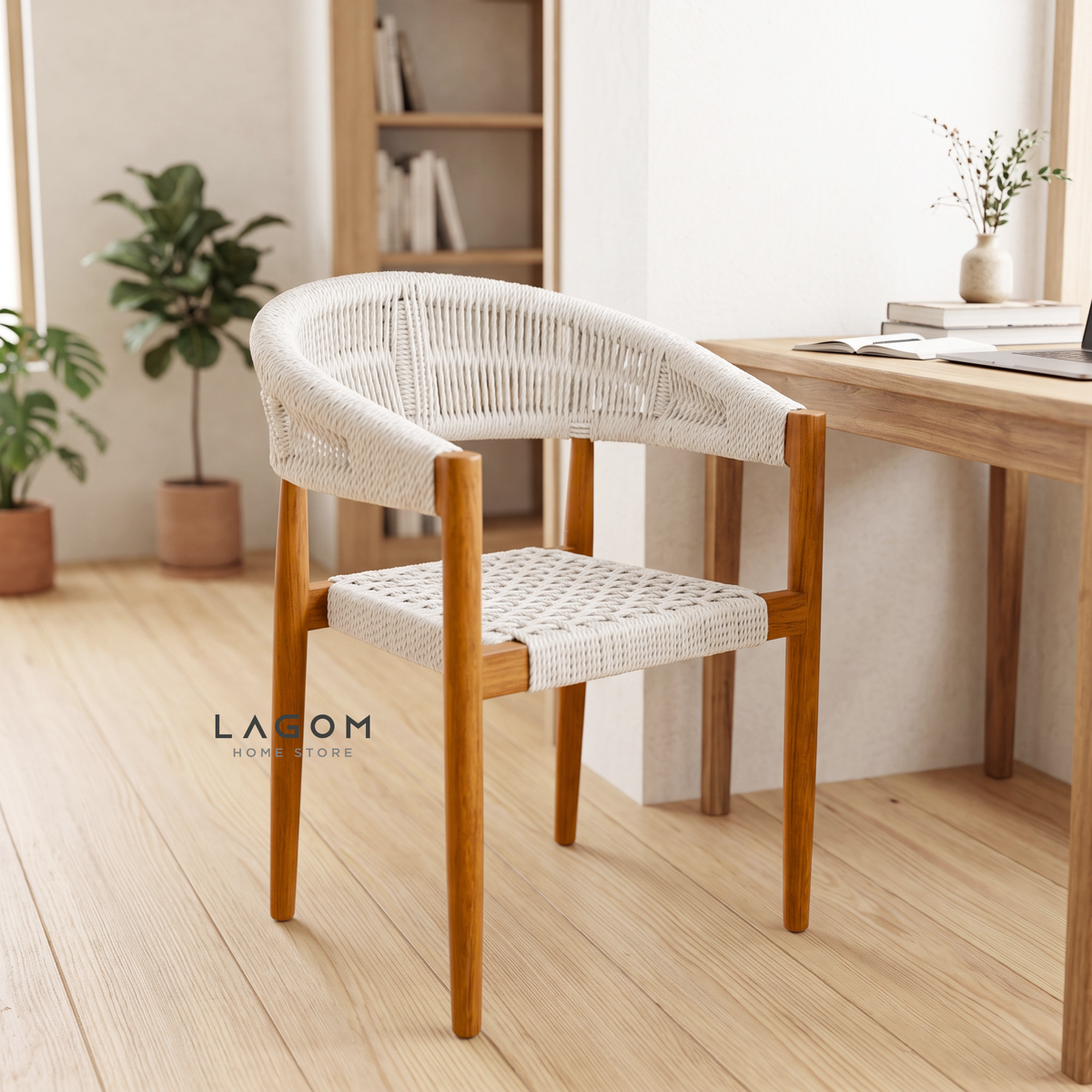 Accent Chair in Teak & Woven Synthetic Cord