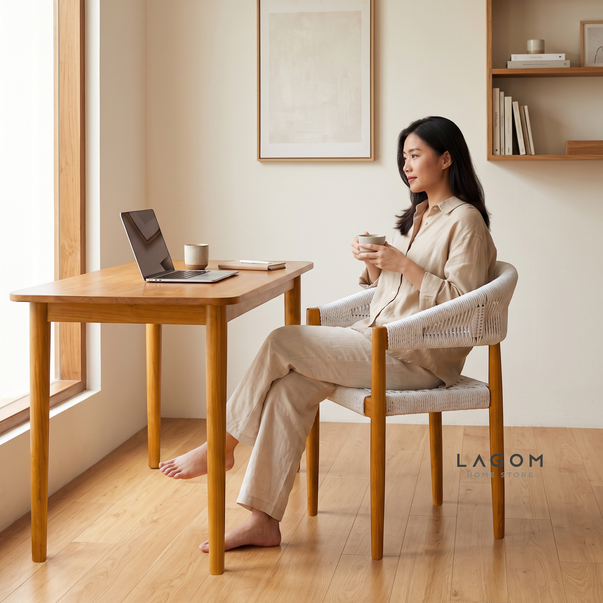 Accent Chair in Teak & Woven Synthetic Cord