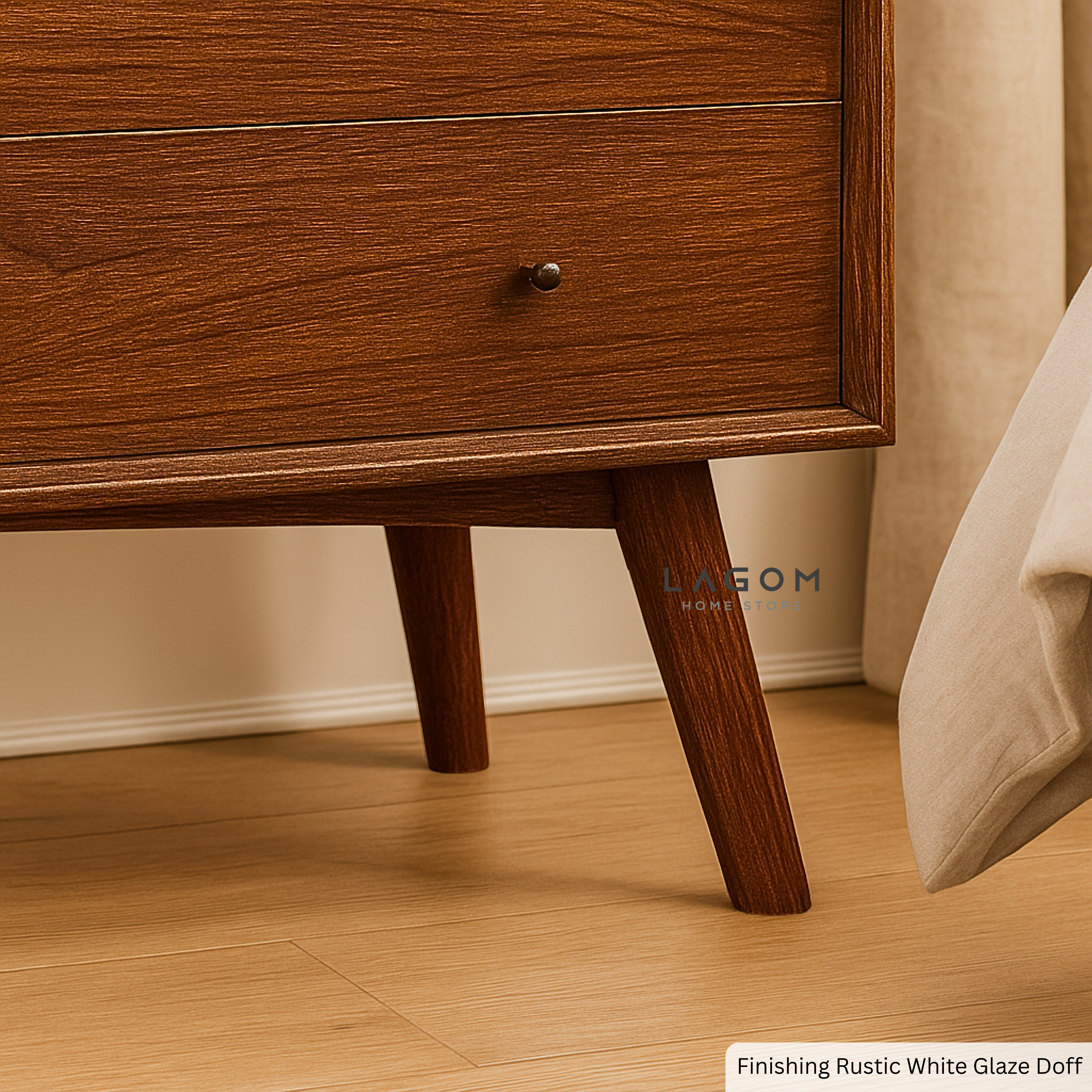 Teak Wood Bedside with Open Shelf and Drawers