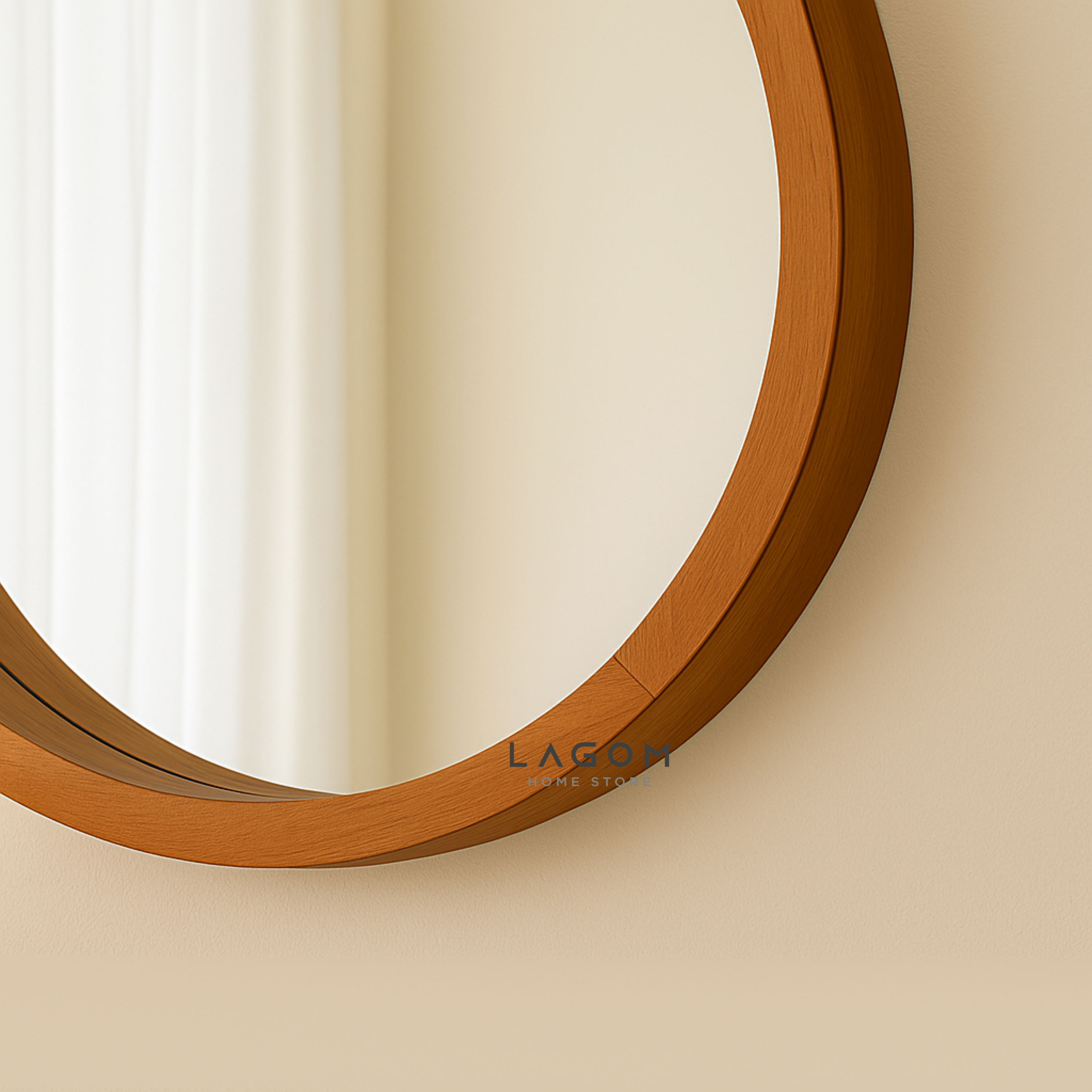 48 cm Minimalist Round Teak Wood Mirror
