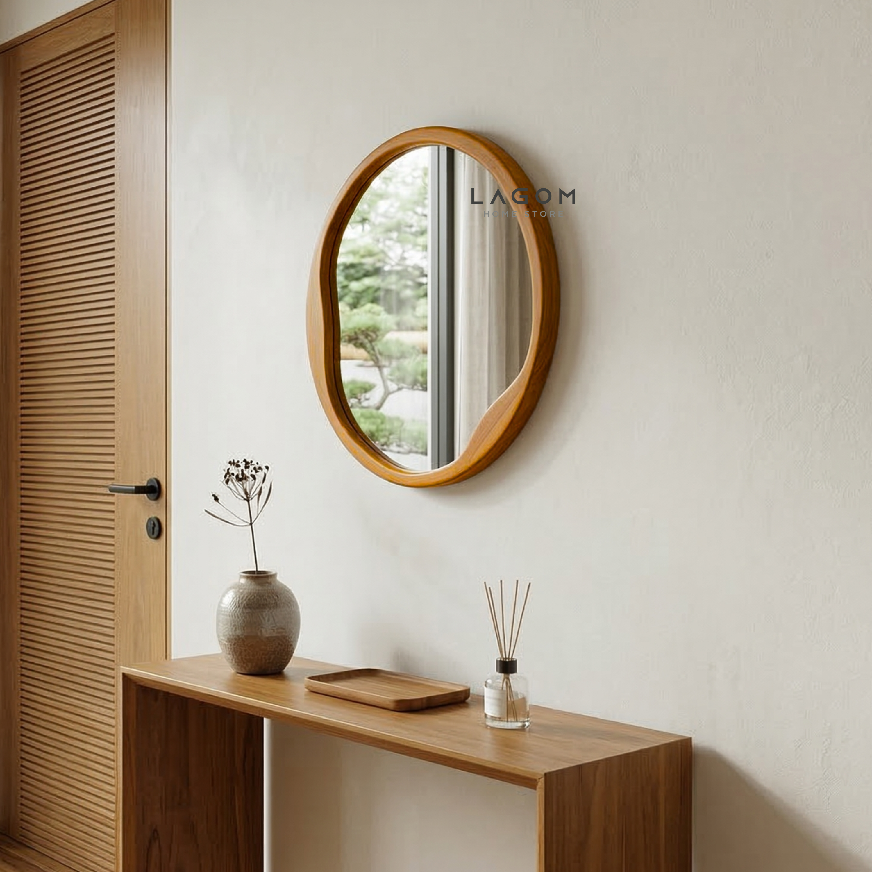 60 cm Round Teak Wall Mirror Mirror Lagom Home Store Jati Furnitur Teak Furniture Jakarta