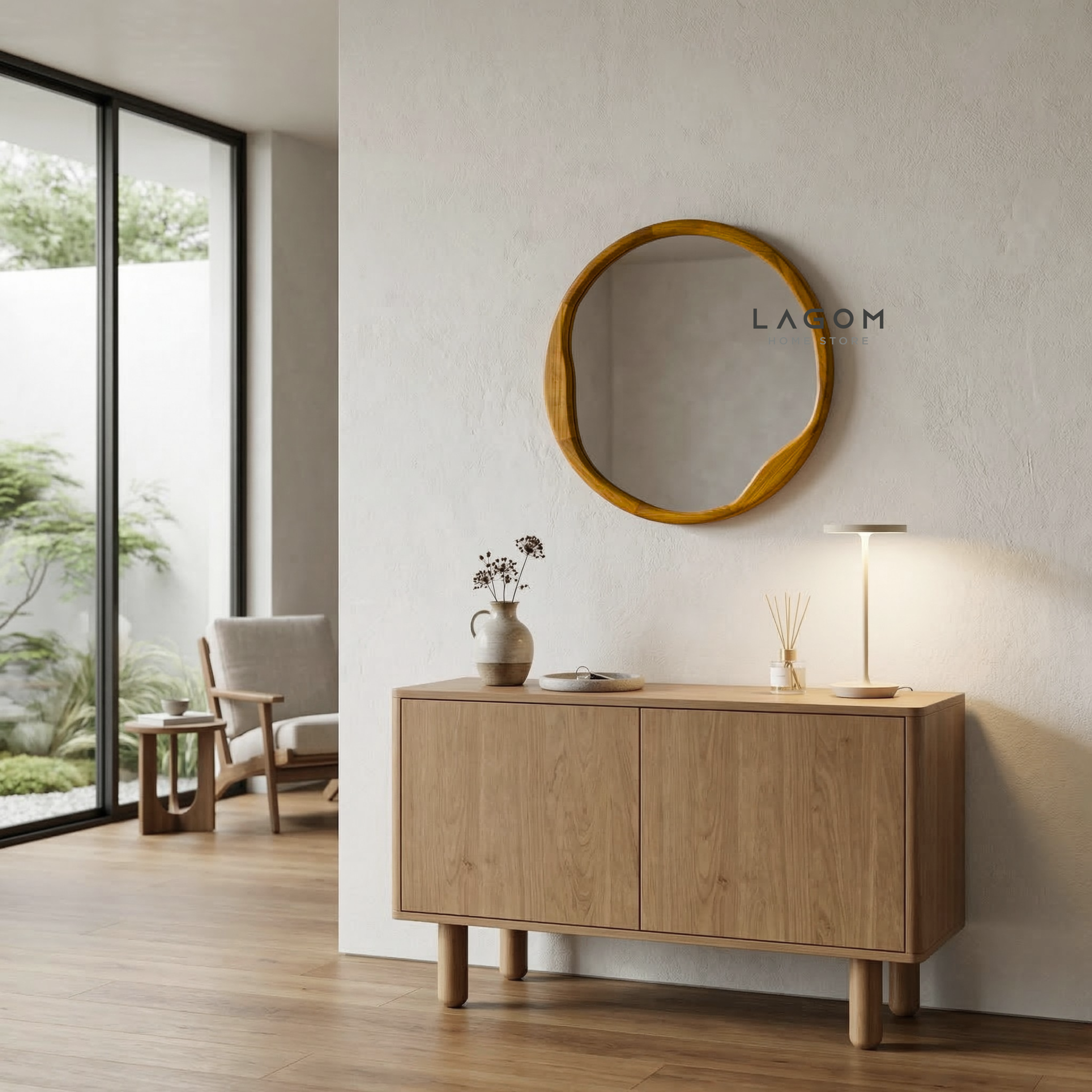 60 cm Round Teak Wall Mirror Mirror Lagom Home Store Jati Furnitur Teak Furniture Jakarta