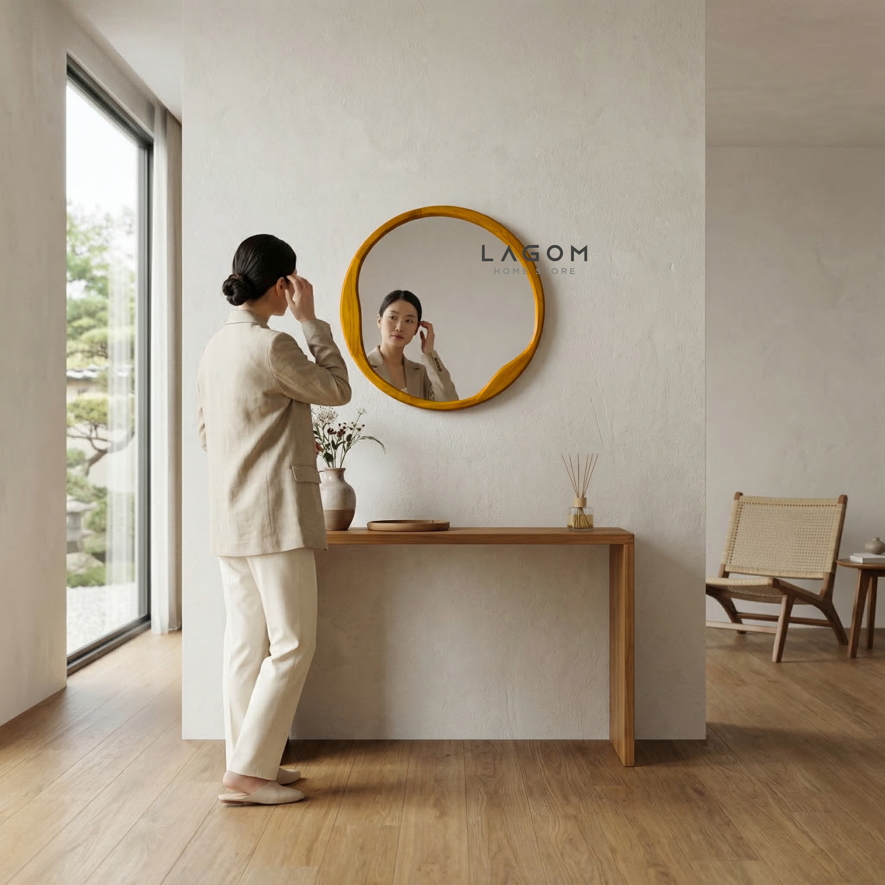 60 cm Round Teak Wall Mirror Mirror Lagom Home Store Jati Furnitur Teak Furniture Jakarta