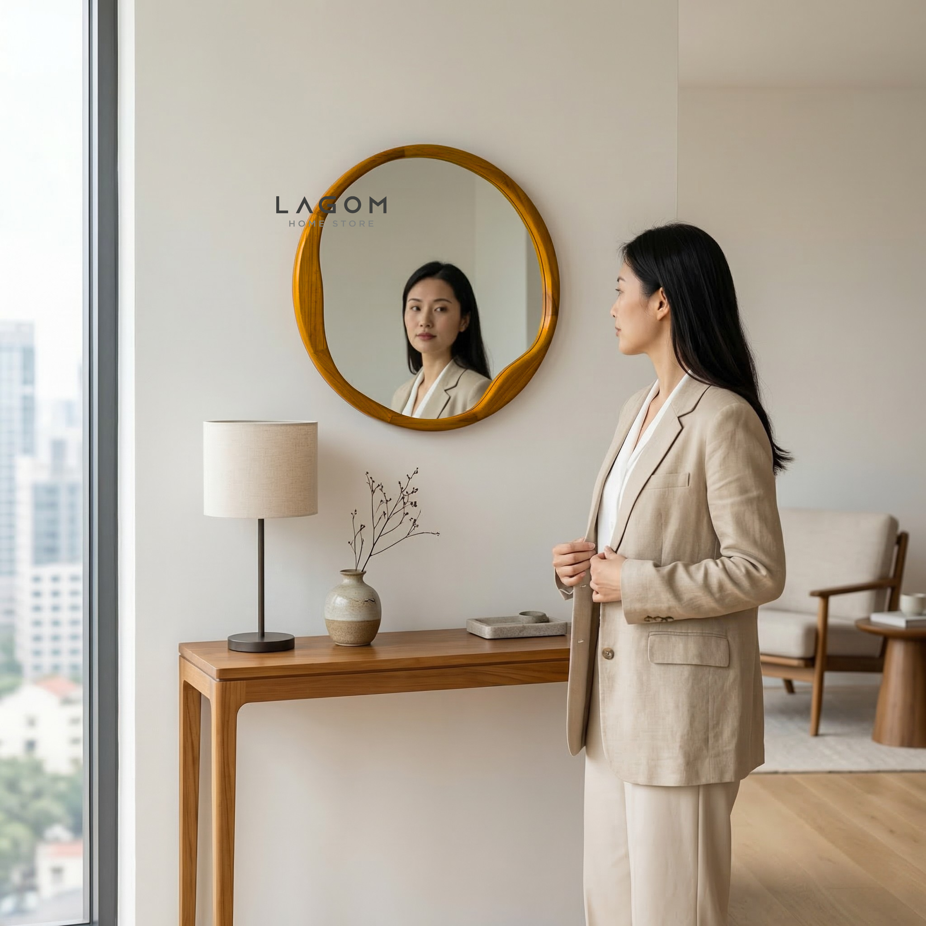 60 cm Round Teak Wall Mirror Mirror Lagom Home Store Jati Furnitur Teak Furniture Jakarta