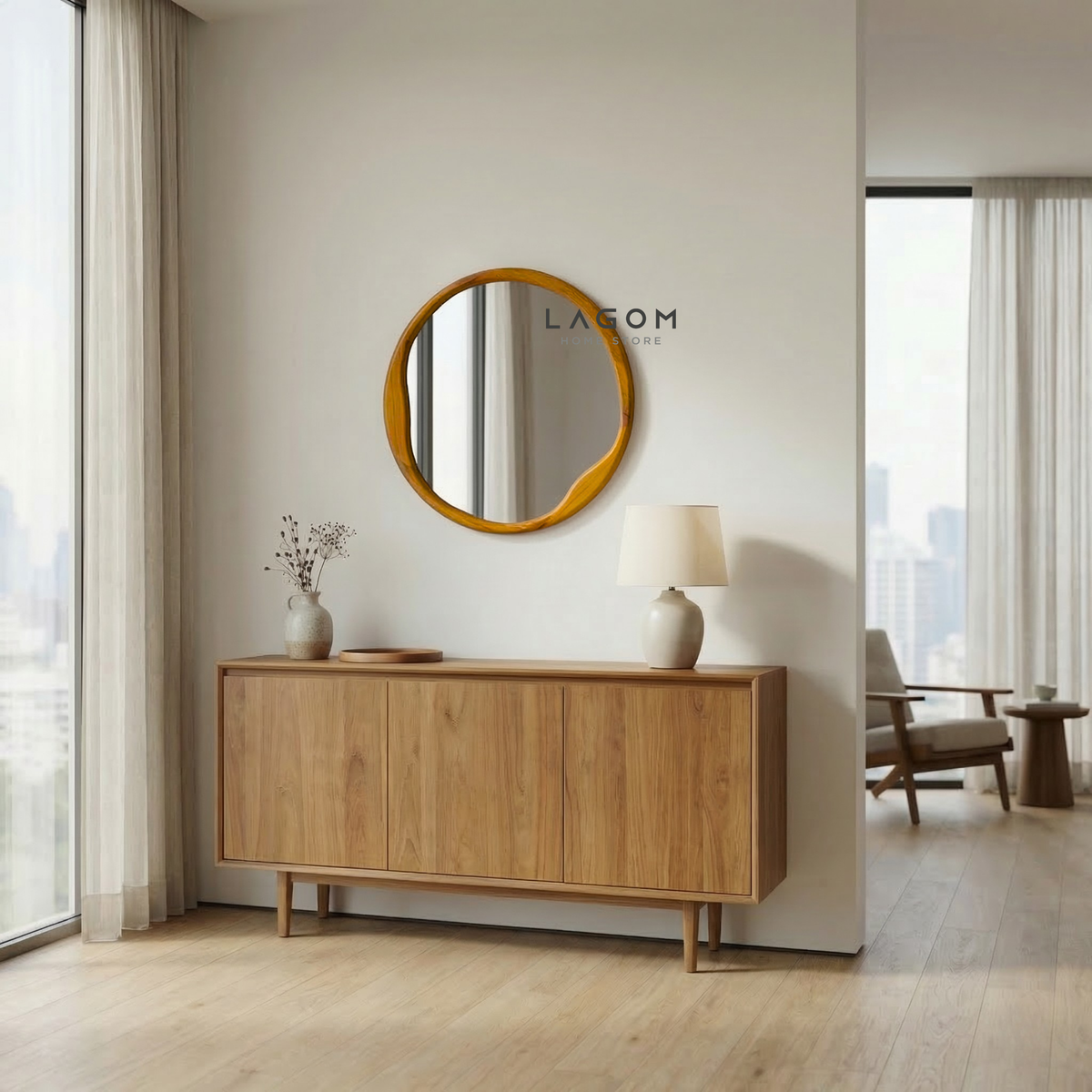60 cm Round Teak Wall Mirror Mirror Lagom Home Store Jati Furnitur Teak Furniture Jakarta