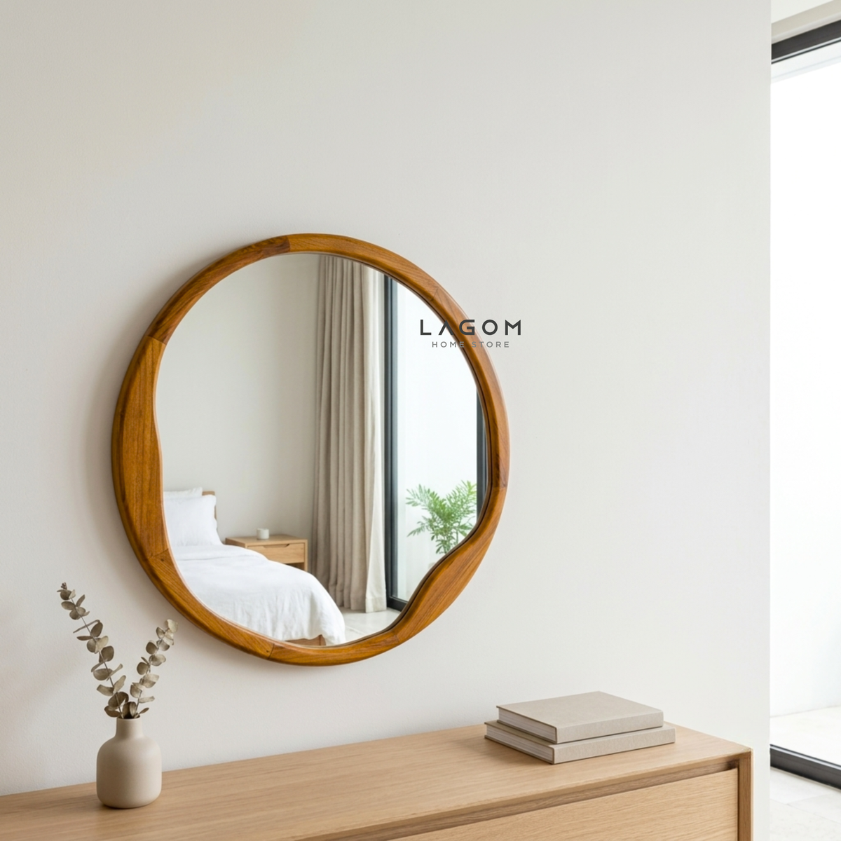 60 cm Round Teak Wall Mirror Mirror Lagom Home Store Jati Furnitur Teak Furniture Jakarta