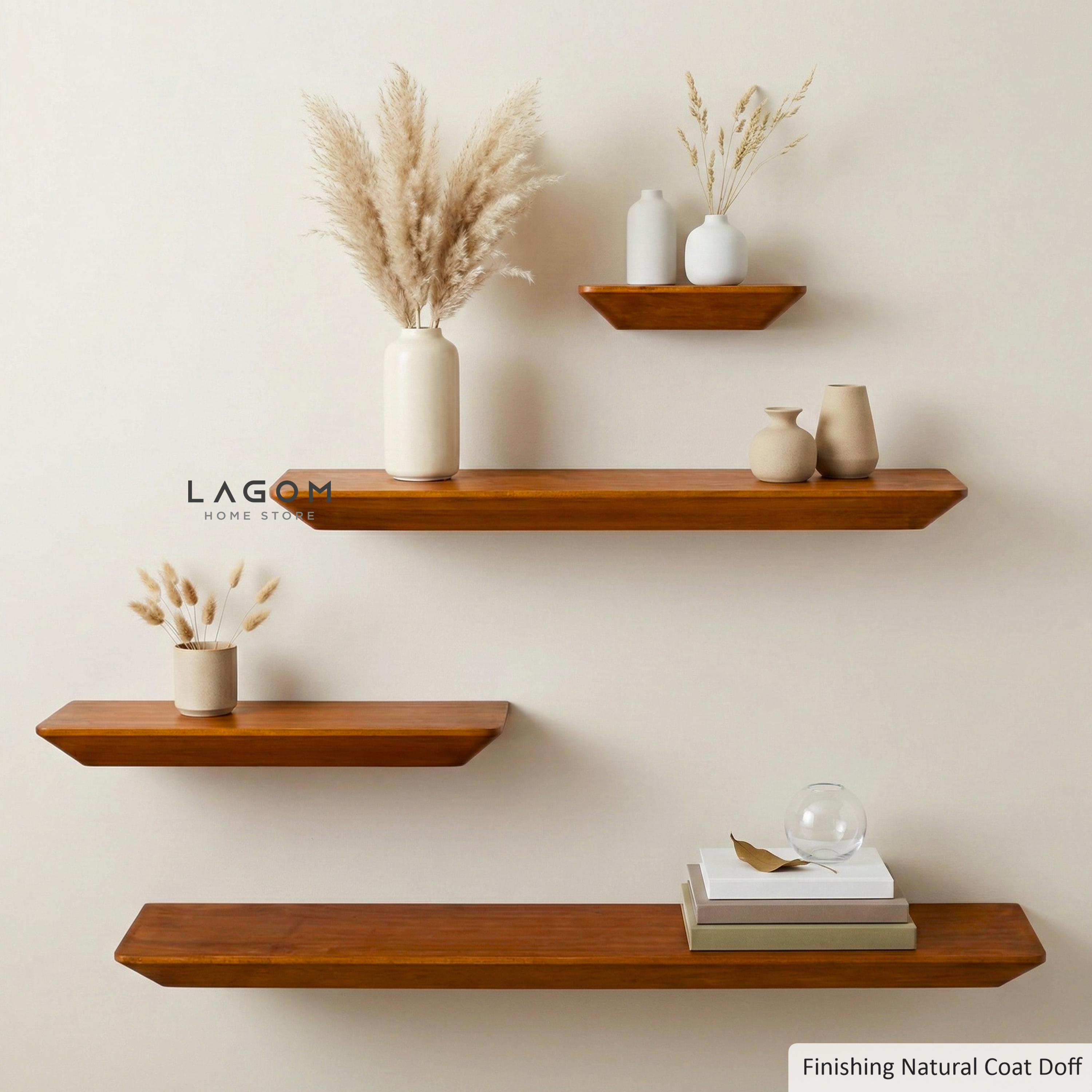 Teak Floating Shelves – Set of 4