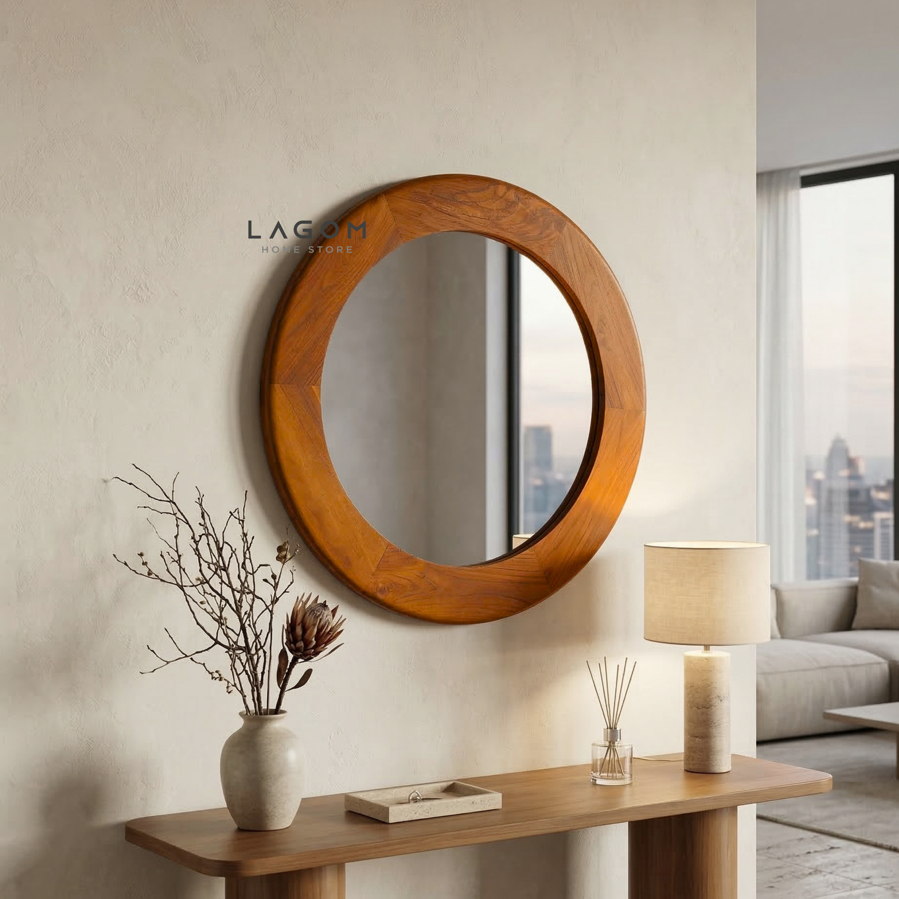 76 cm Round Teak Wall Mirror Mirror Lagom Home Store Jati Furnitur Teak Furniture Jakarta