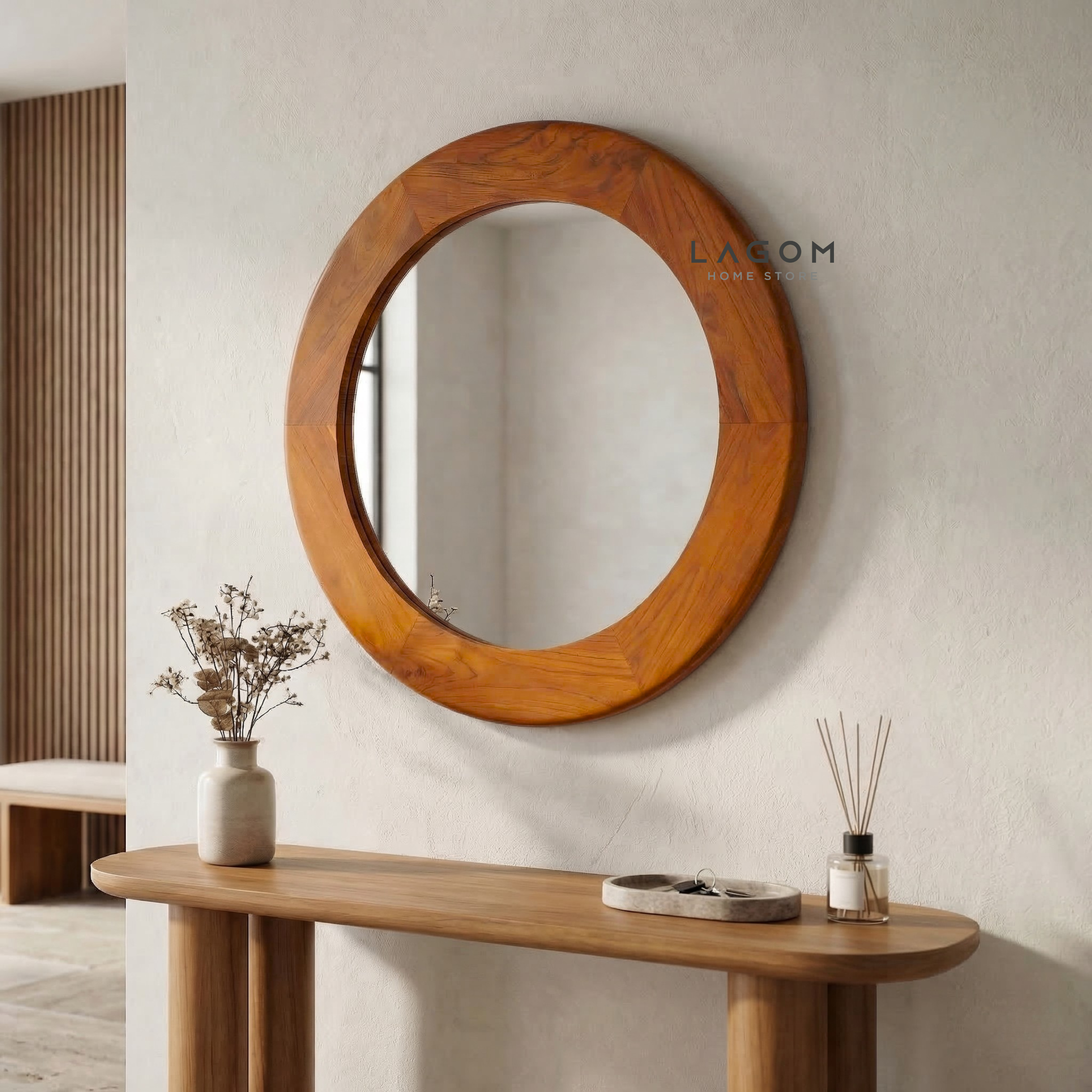 76 cm Round Teak Wall Mirror Mirror Lagom Home Store Jati Furnitur Teak Furniture Jakarta