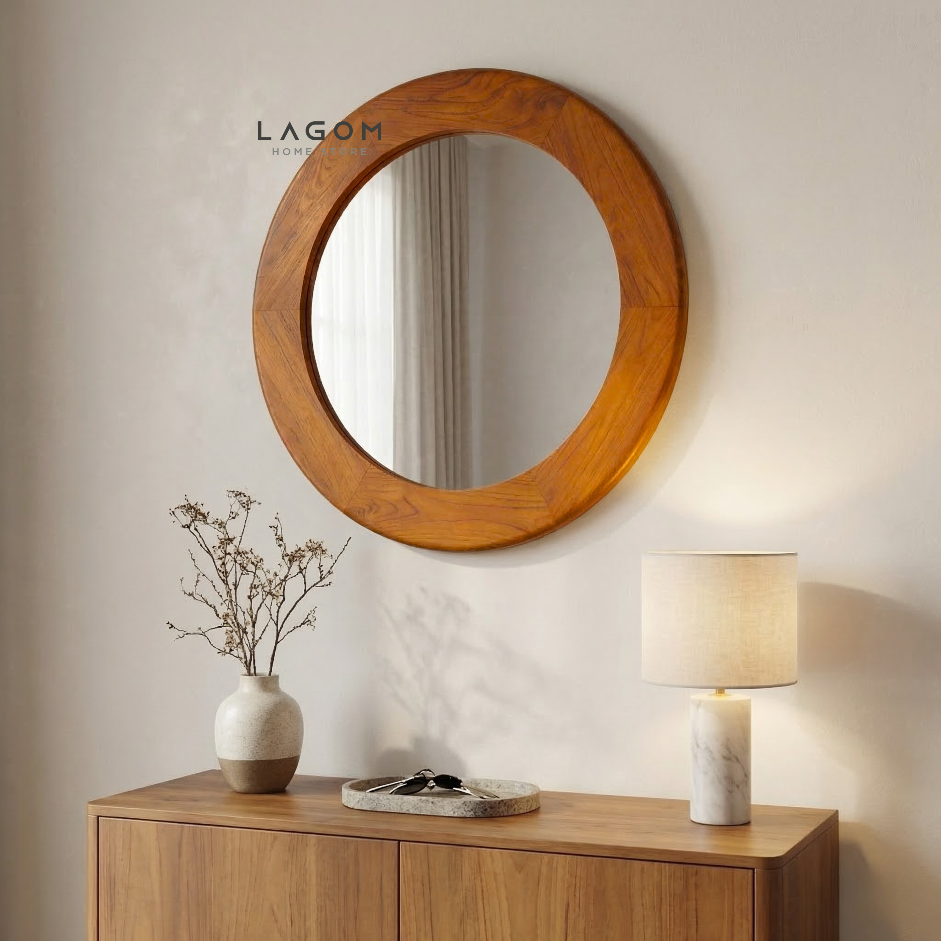 76 cm Round Teak Wall Mirror Mirror Lagom Home Store Jati Furnitur Teak Furniture Jakarta