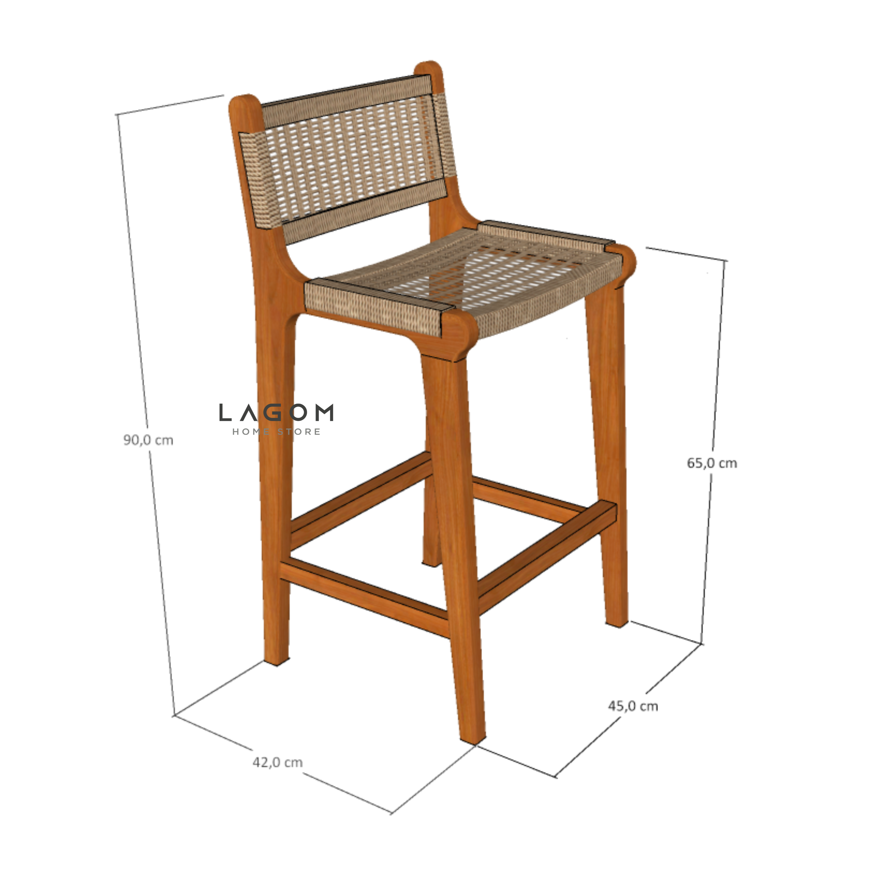 Exclusive Bar Stool in Teak Wood and Premium Loom