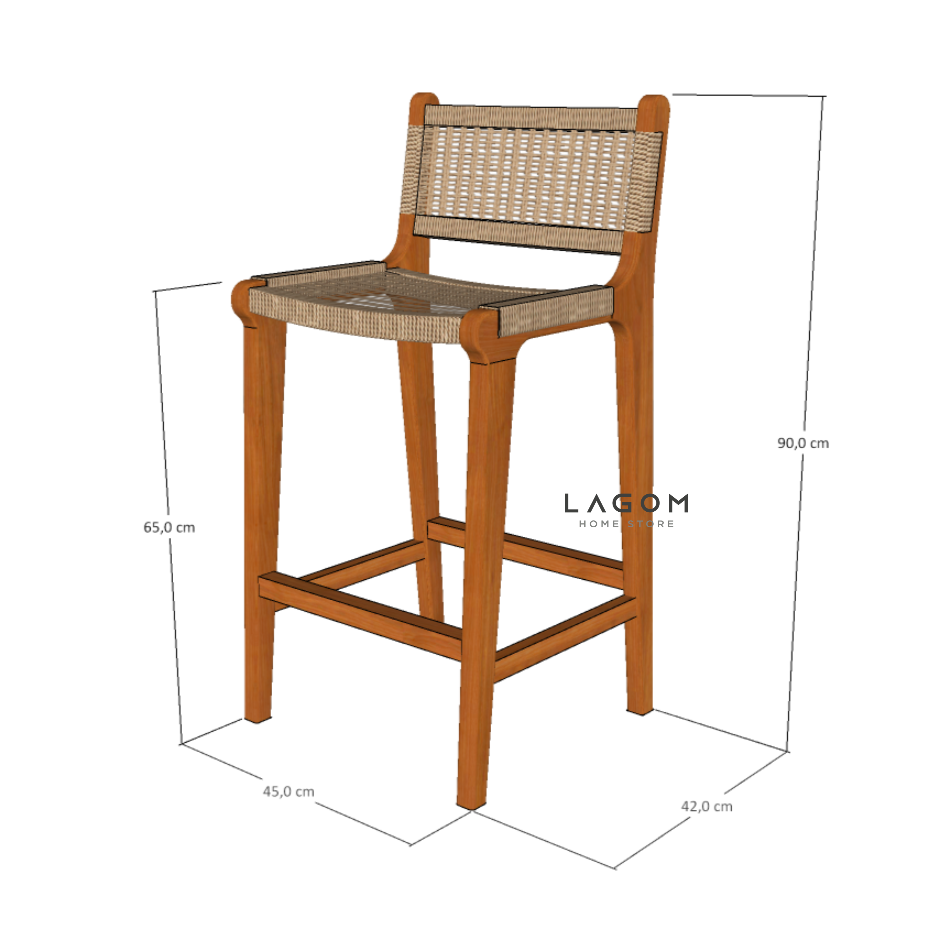Exclusive Bar Stool in Teak Wood and Premium Loom