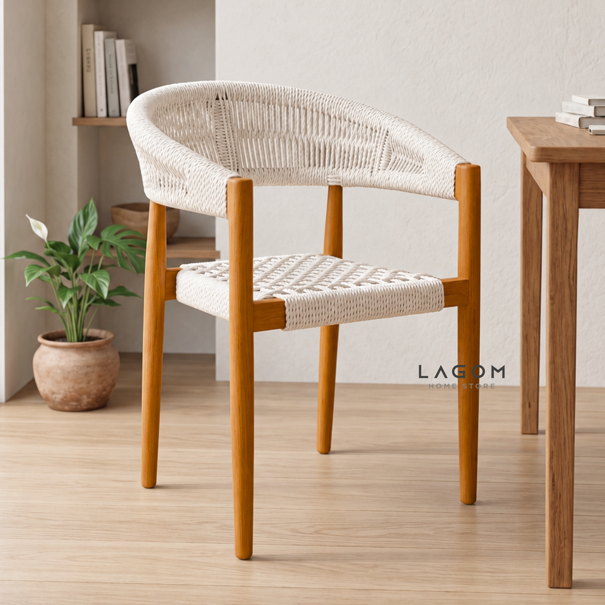 Accent Chair in Teak & Woven Synthetic Cord