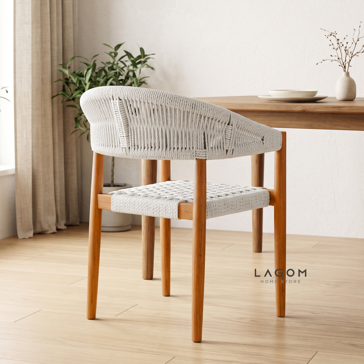 Accent Chair in Teak & Woven Synthetic Cord