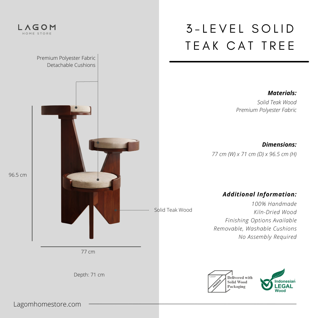 3-Level Solid Teak Cat Tree Cat Tree Lagom Home Store Jati Furnitur Teak Furniture Jakarta
