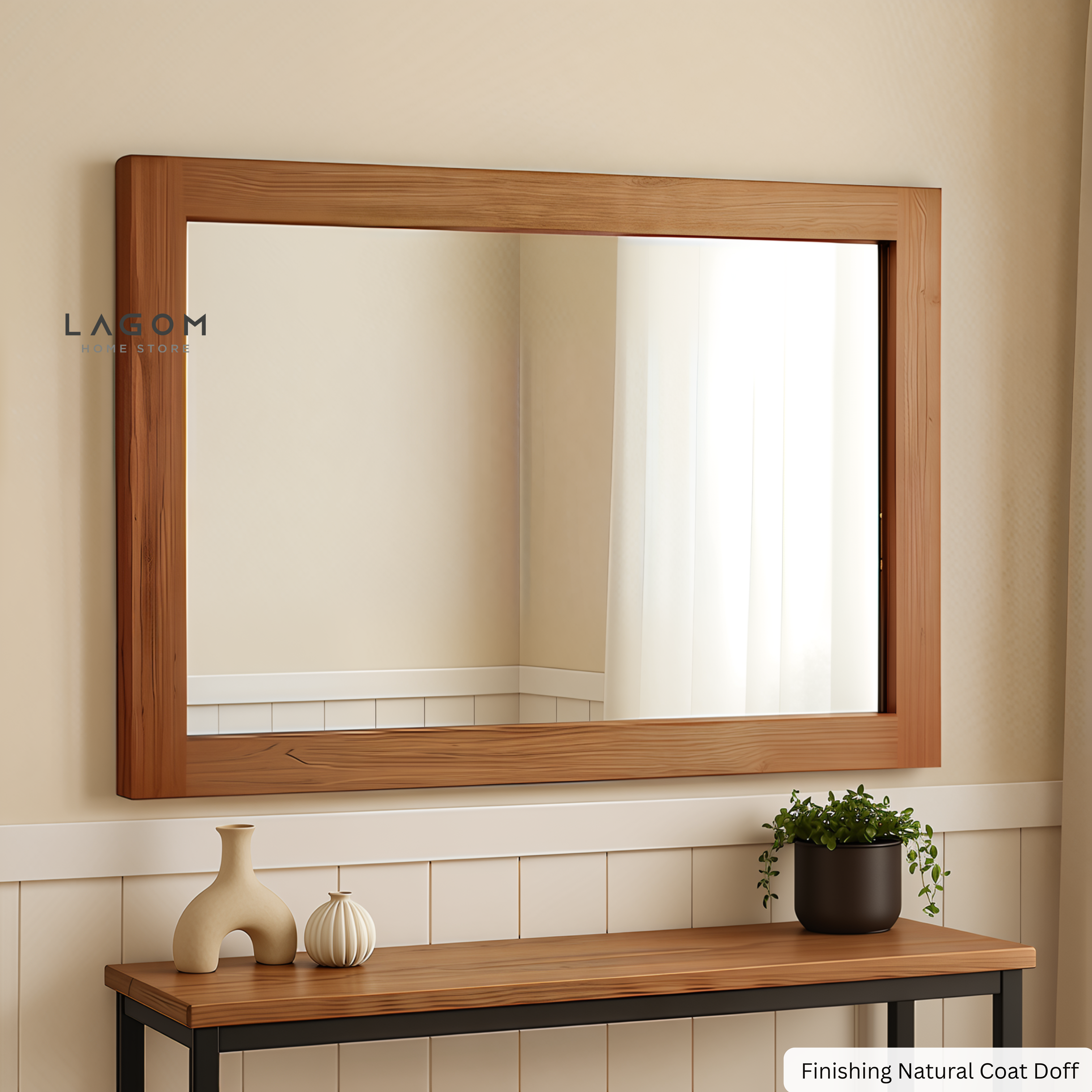 Large Rectangular Teak Wood Mirror
