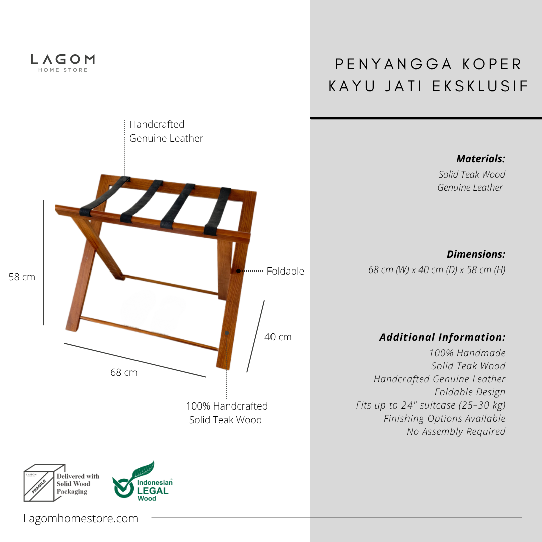 Teak Luggage Rack with Genuine Leather