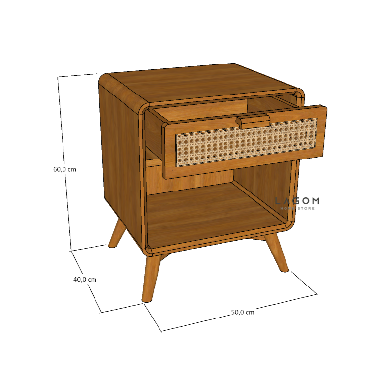 Custom-Made | Meja Samping dengan Laci dari Kayu Jati dan Rotan