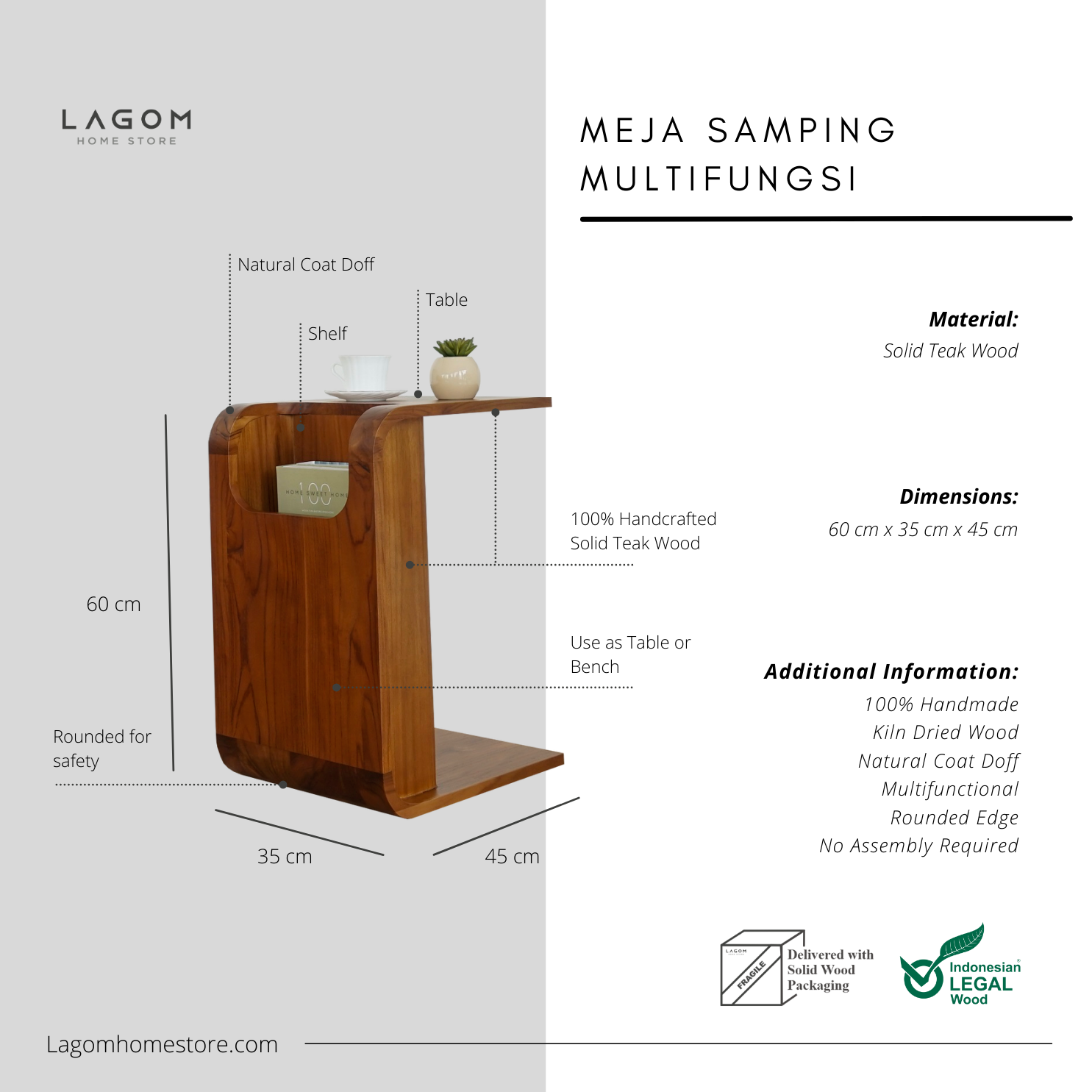 Minimalist Teak Side Table with Open Storage