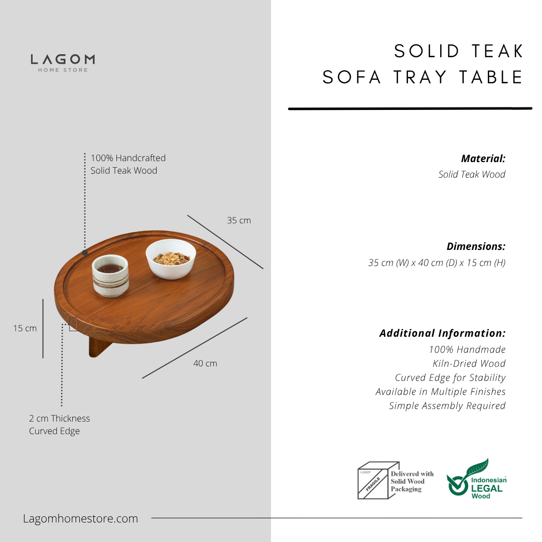 Solid Teak Sofa Tray Table