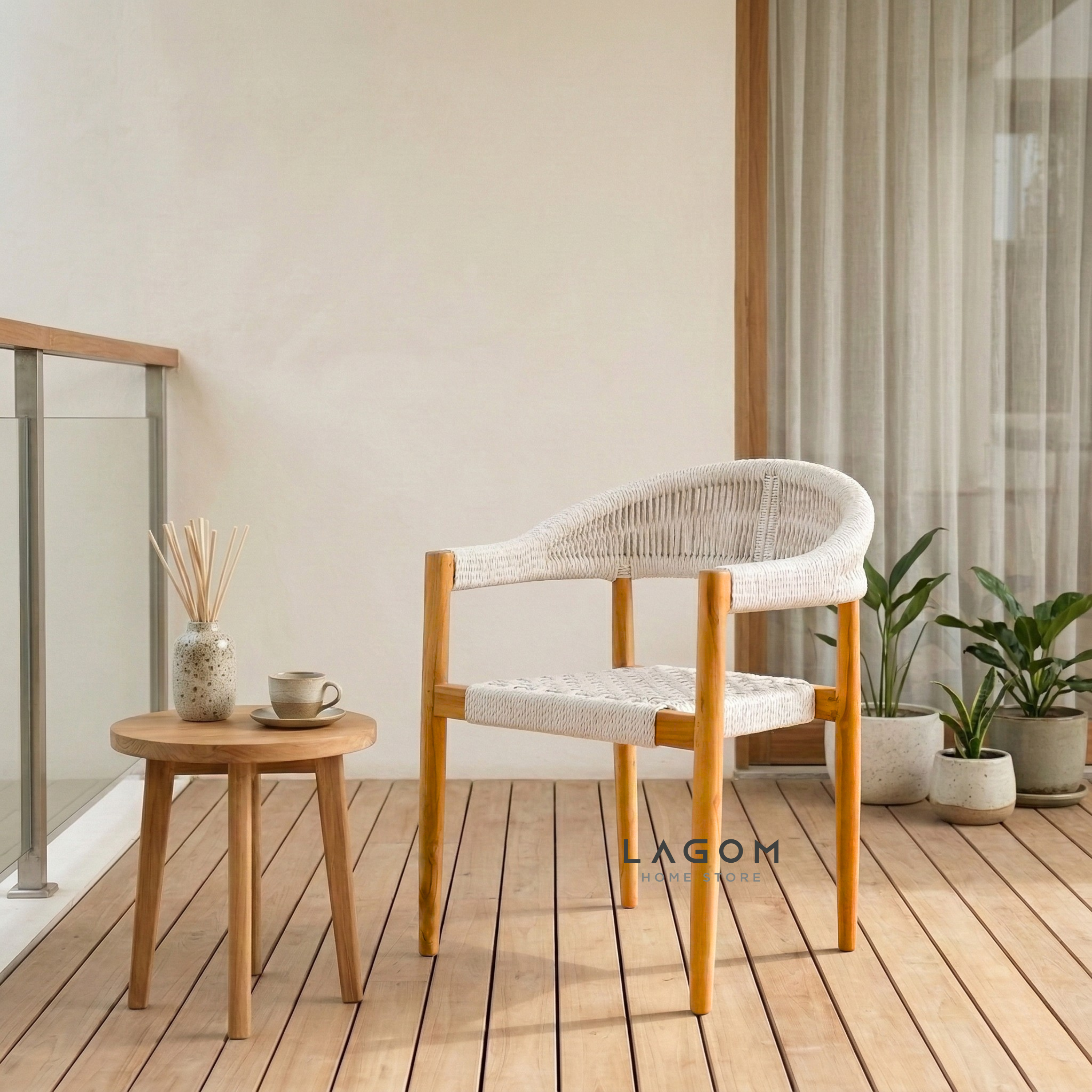 Accent Chair in Teak & Woven Synthetic Cord Chair Lagom Home Store Jati Furnitur Teak Furniture Jakarta