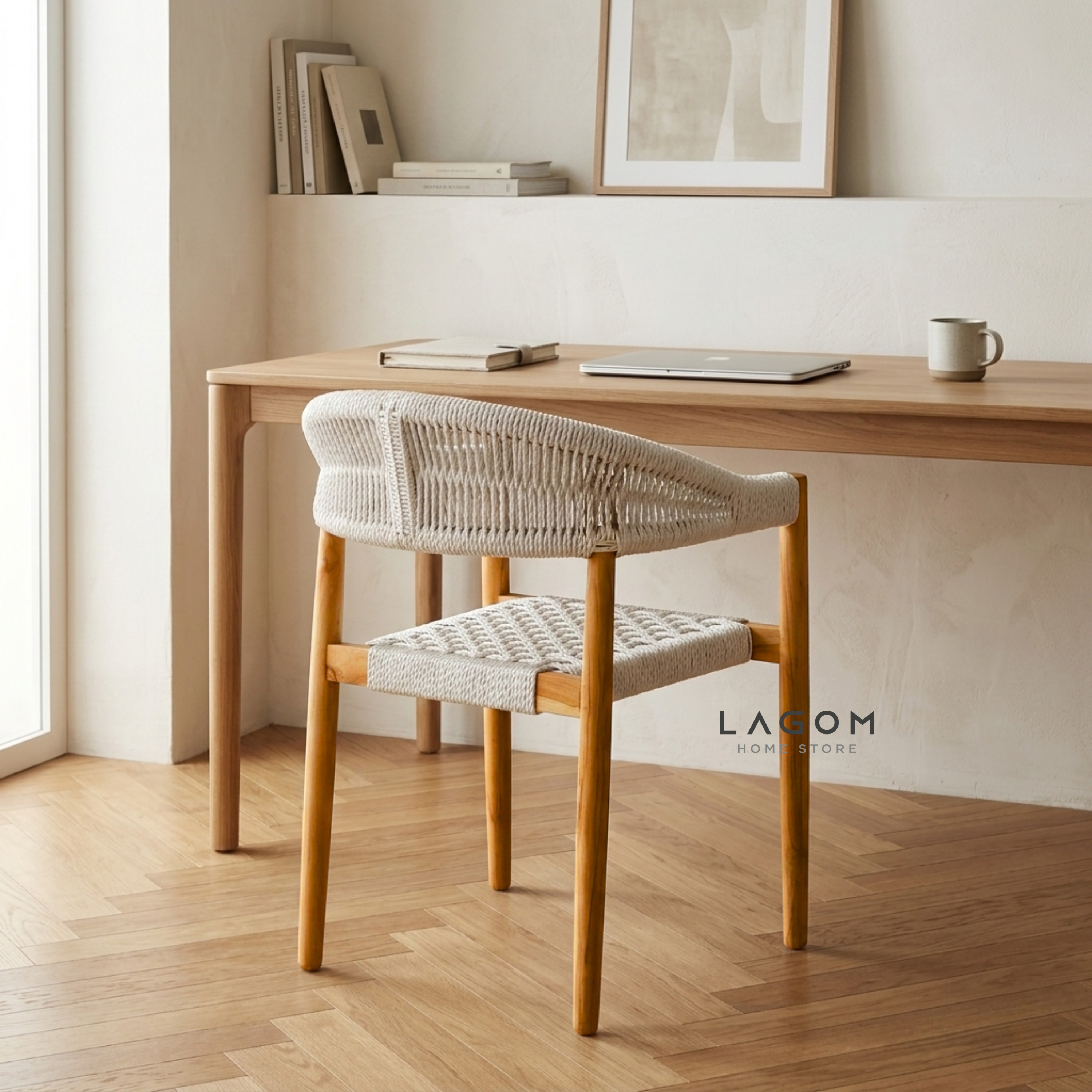 Accent Chair in Teak & Woven Synthetic Cord Chair Lagom Home Store Jati Furnitur Teak Furniture Jakarta