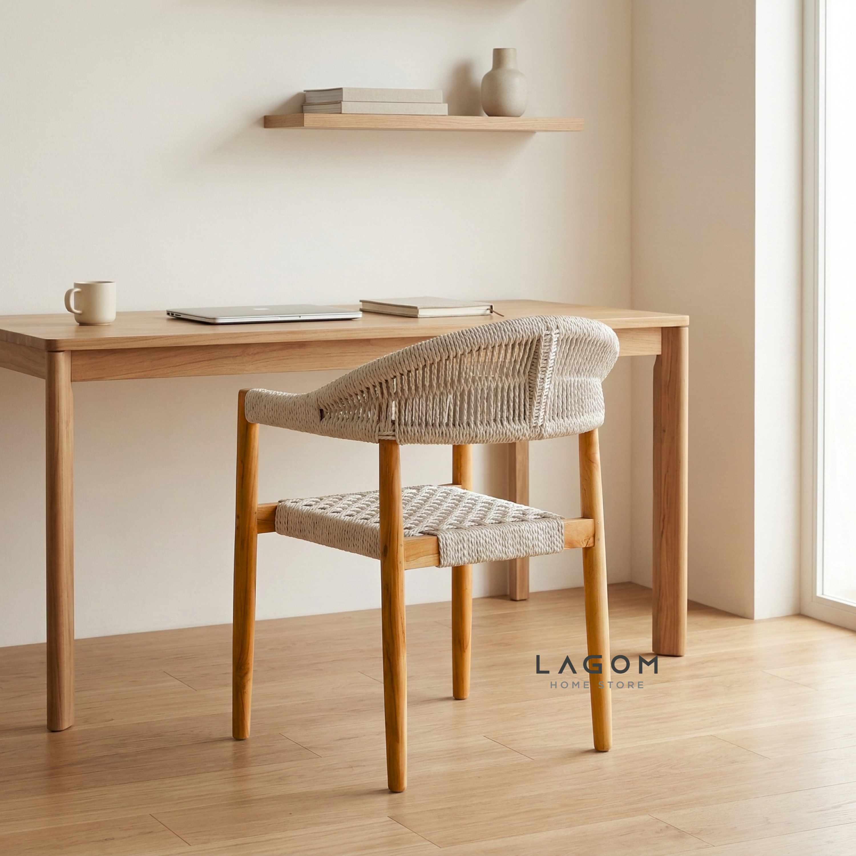 Accent Chair in Teak & Woven Synthetic Cord Chair Lagom Home Store Jati Furnitur Teak Furniture Jakarta