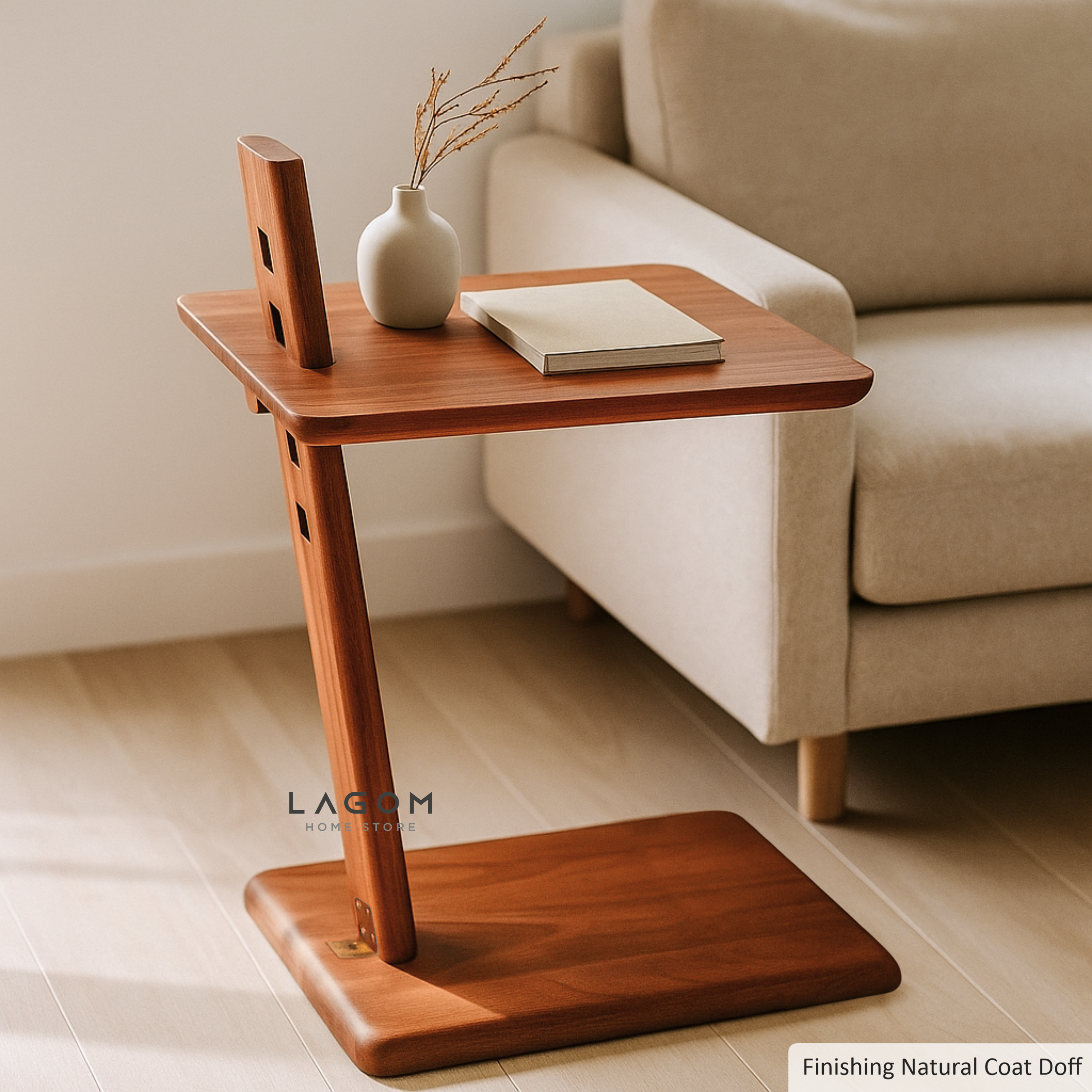 Adjustable Teak Side Table Natural Brown Side Table Lagom Home Store Jati Furnitur Teak Furniture Jakarta