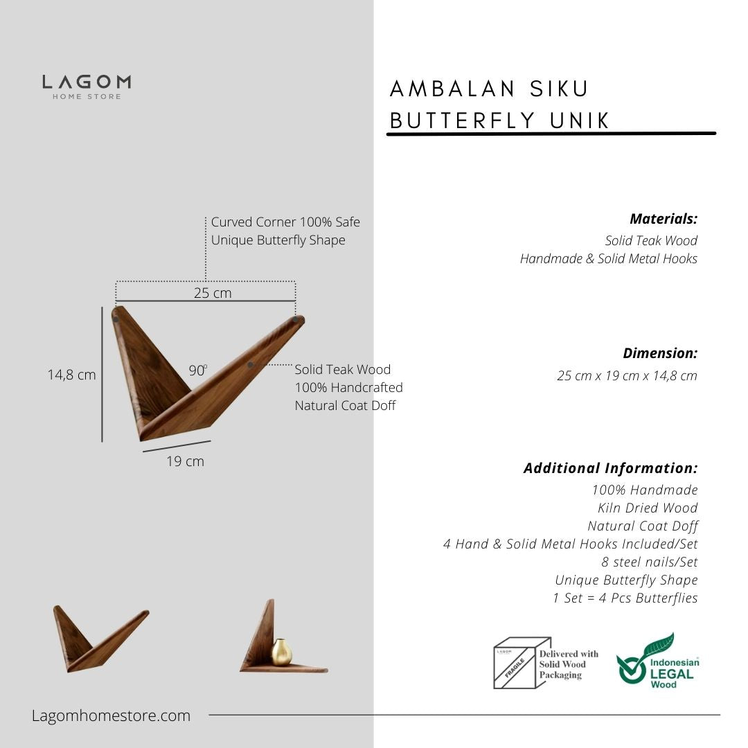 Ambalan Siku Butterfly Unik Material Jati Solid Wall Shelf Lagom Home Store Jati Furnitur Teak Furniture Jakarta