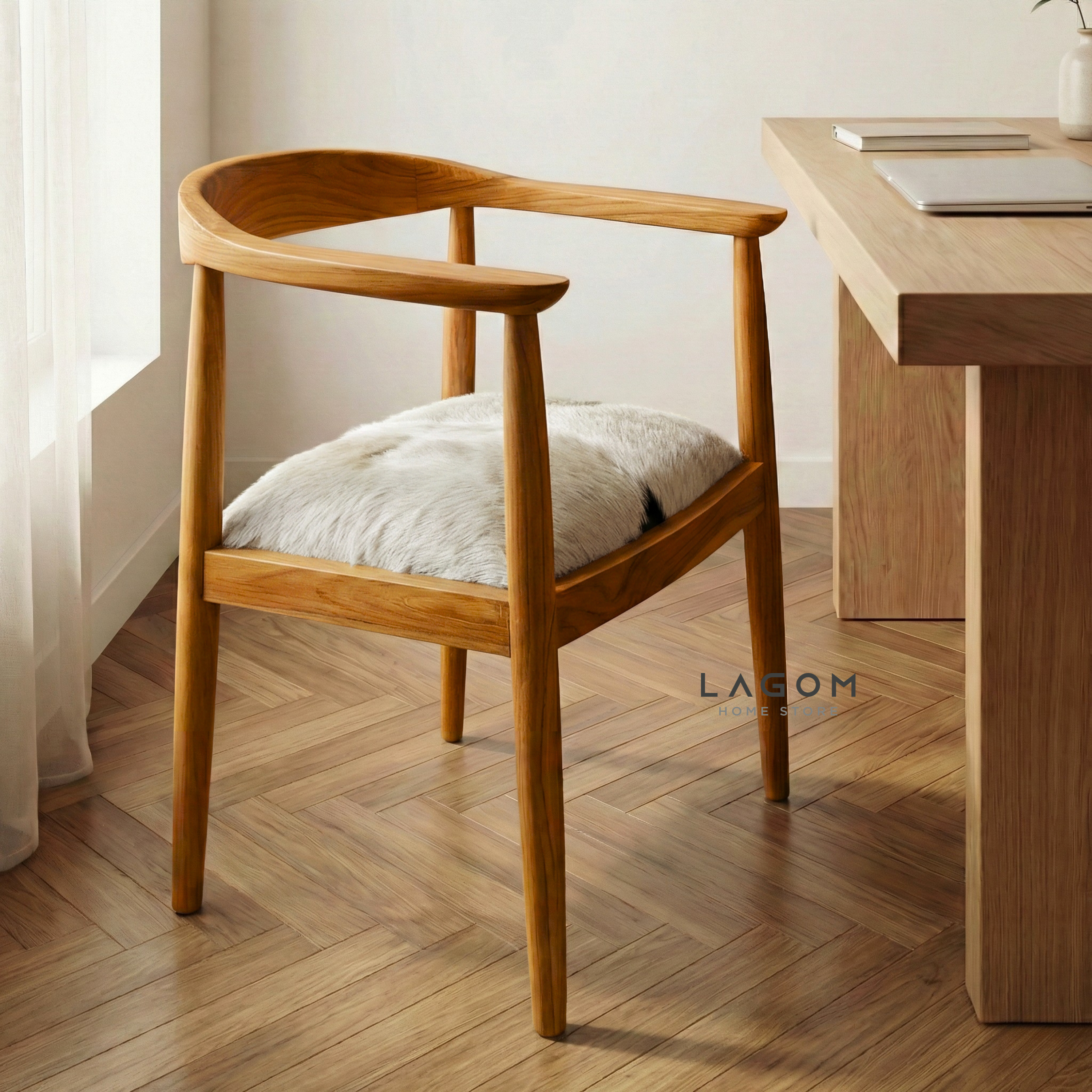 Artisan Accent Chair in Solid Teak & Natural Goat Hide Chair Lagom Home Store Jati Furnitur Teak Furniture Jakarta