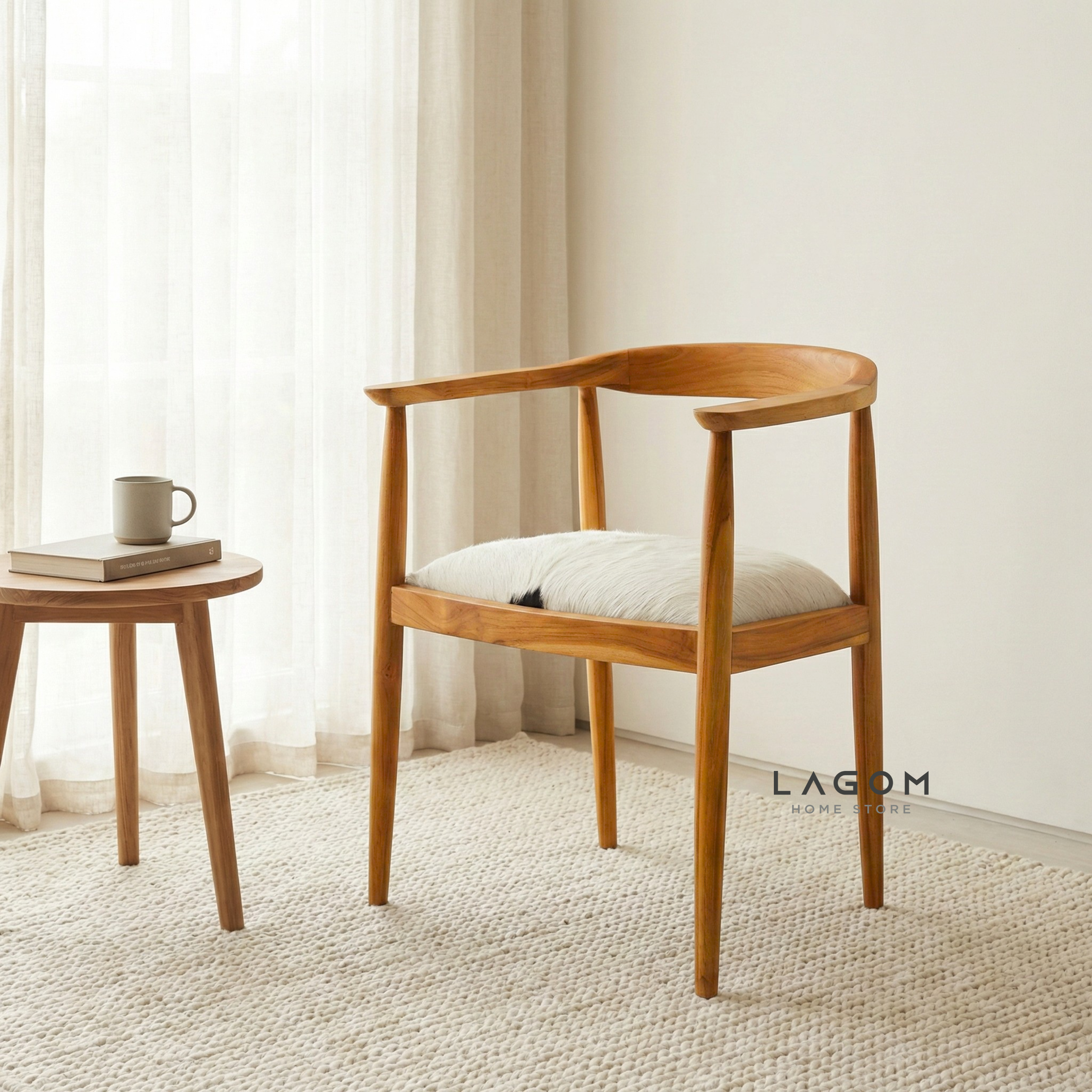 Artisan Accent Chair in Solid Teak & Natural Goat Hide Chair Lagom Home Store Jati Furnitur Teak Furniture Jakarta