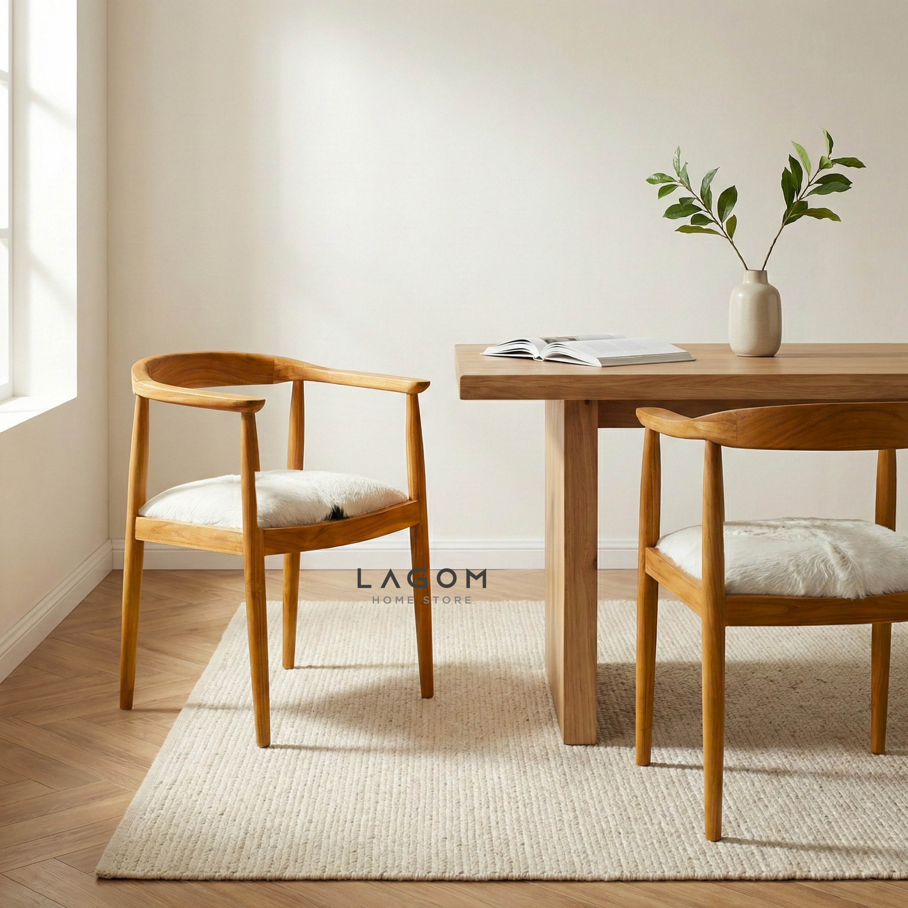 Artisan Accent Chair in Solid Teak & Natural Goat Hide Chair Lagom Home Store Jati Furnitur Teak Furniture Jakarta