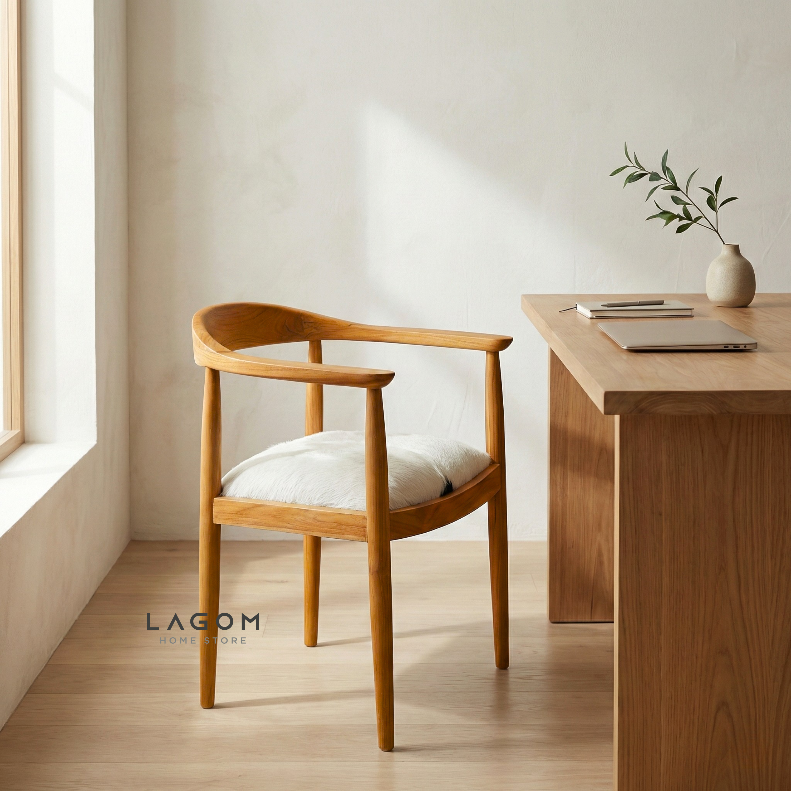 Artisan Accent Chair in Solid Teak & Natural Goat Hide Chair Lagom Home Store Jati Furnitur Teak Furniture Jakarta
