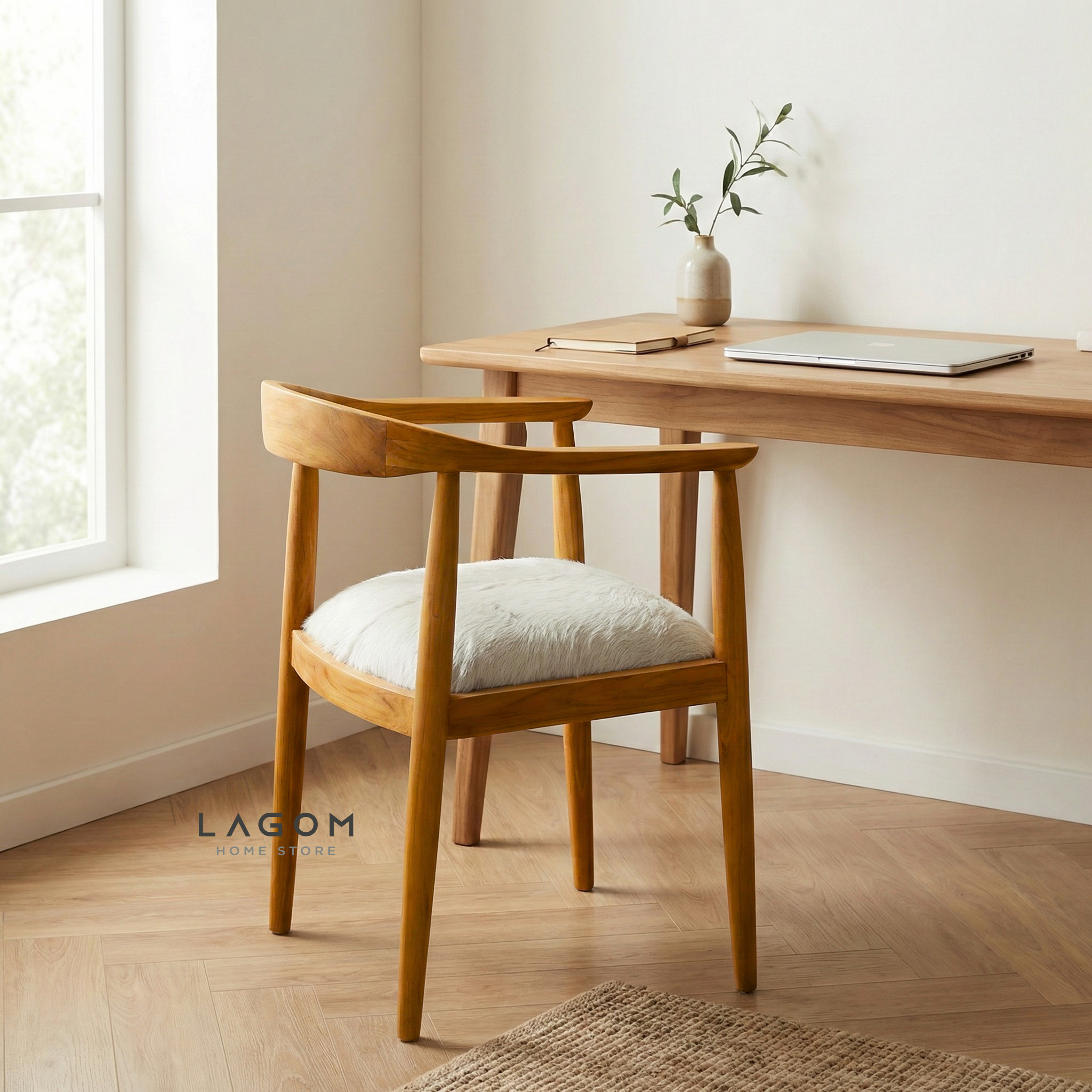 Artisan Accent Chair in Solid Teak & Natural Goat Hide Chair Lagom Home Store Jati Furnitur Teak Furniture Jakarta