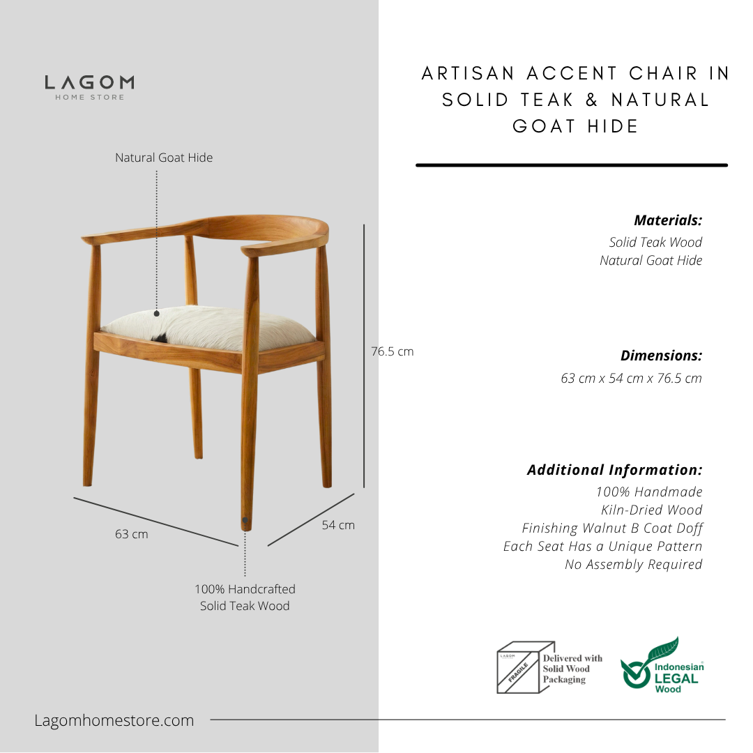 Artisan Accent Chair in Solid Teak & Natural Goat Hide Chair Lagom Home Store Jati Furnitur Teak Furniture Jakarta