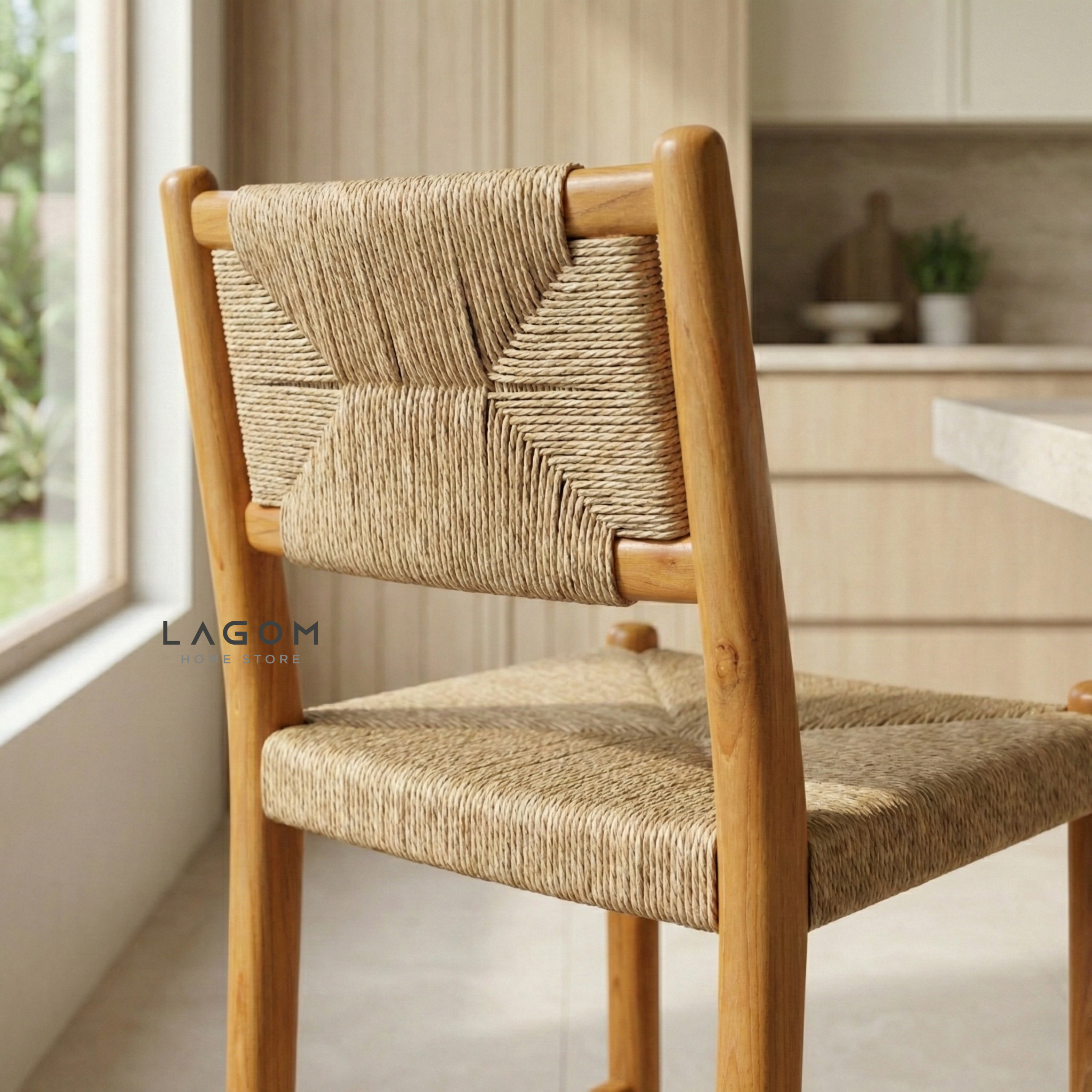 Artisan Bar Stool in Solid Teak & Handwoven Paper Loom Bar Stool Lagom Home Store Jati Furnitur Teak Furniture Jakarta