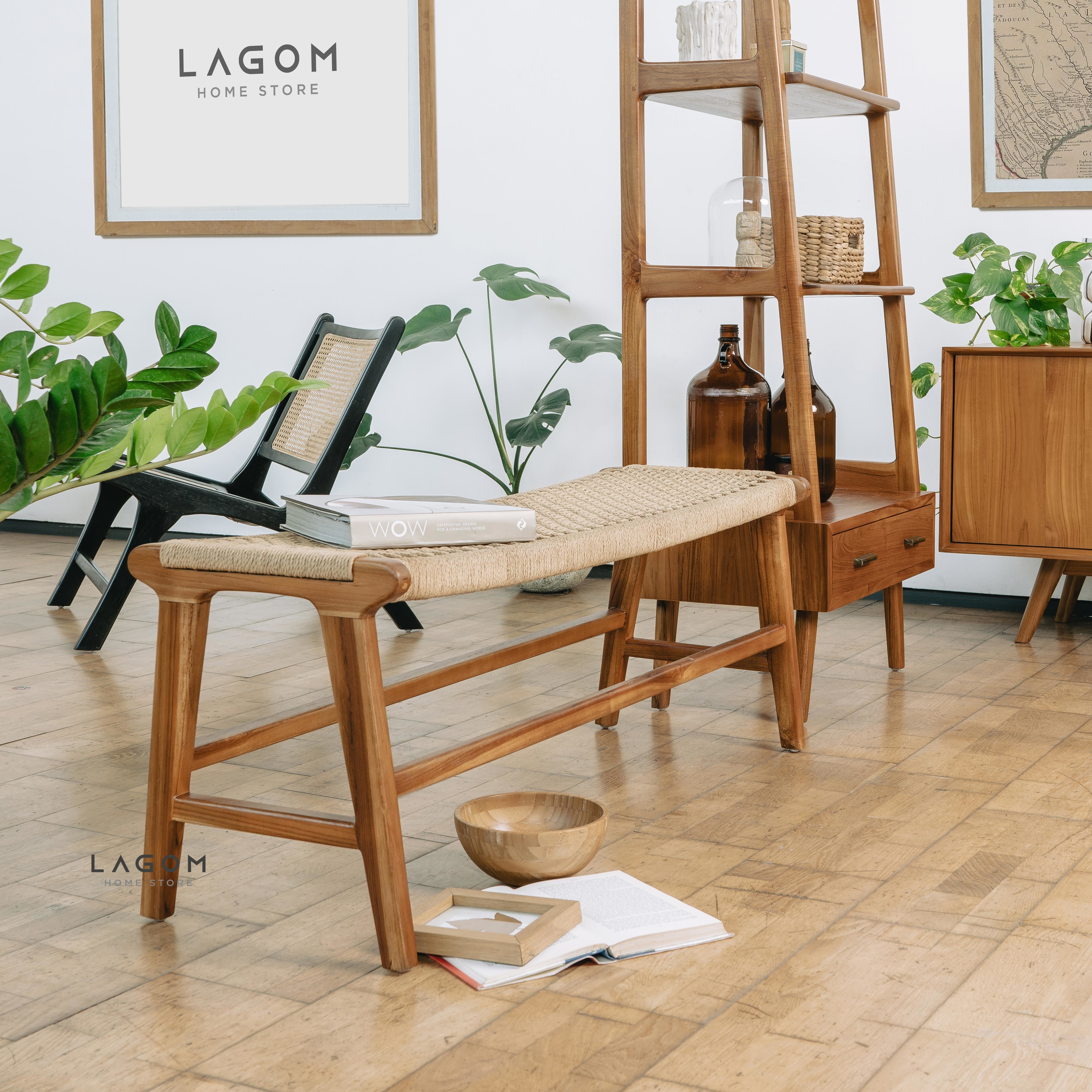 Bangku Panjang dari Kayu Jati dan Premium Loom Bench Seat Lagom Home Store Jati Furnitur Teak Furniture Jakarta