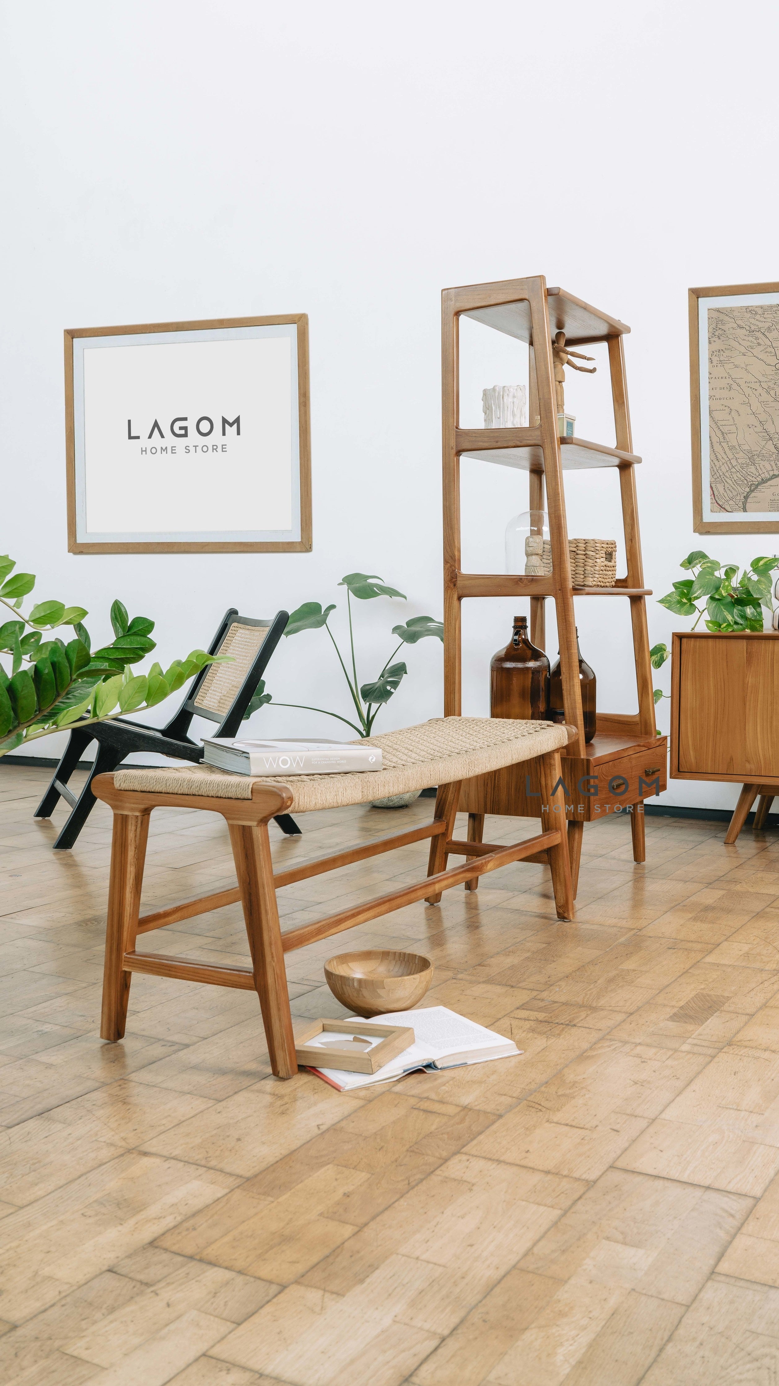 Bangku Panjang dari Kayu Jati dan Premium Loom Bench Seat Lagom Home Store Jati Furnitur Teak Furniture Jakarta