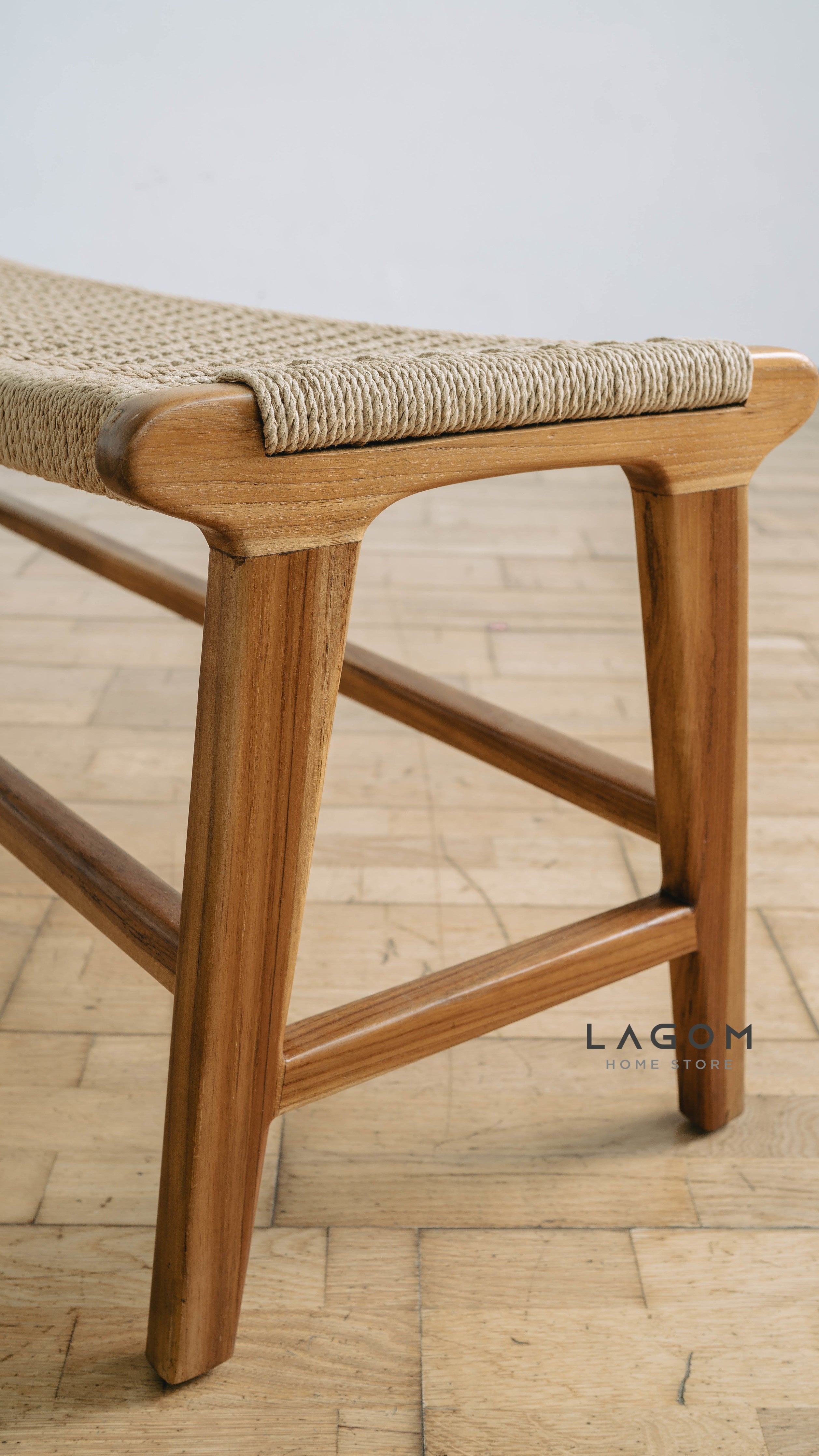 Bangku Panjang dari Kayu Jati dan Premium Loom Bench Seat Lagom Home Store Jati Furnitur Teak Furniture Jakarta