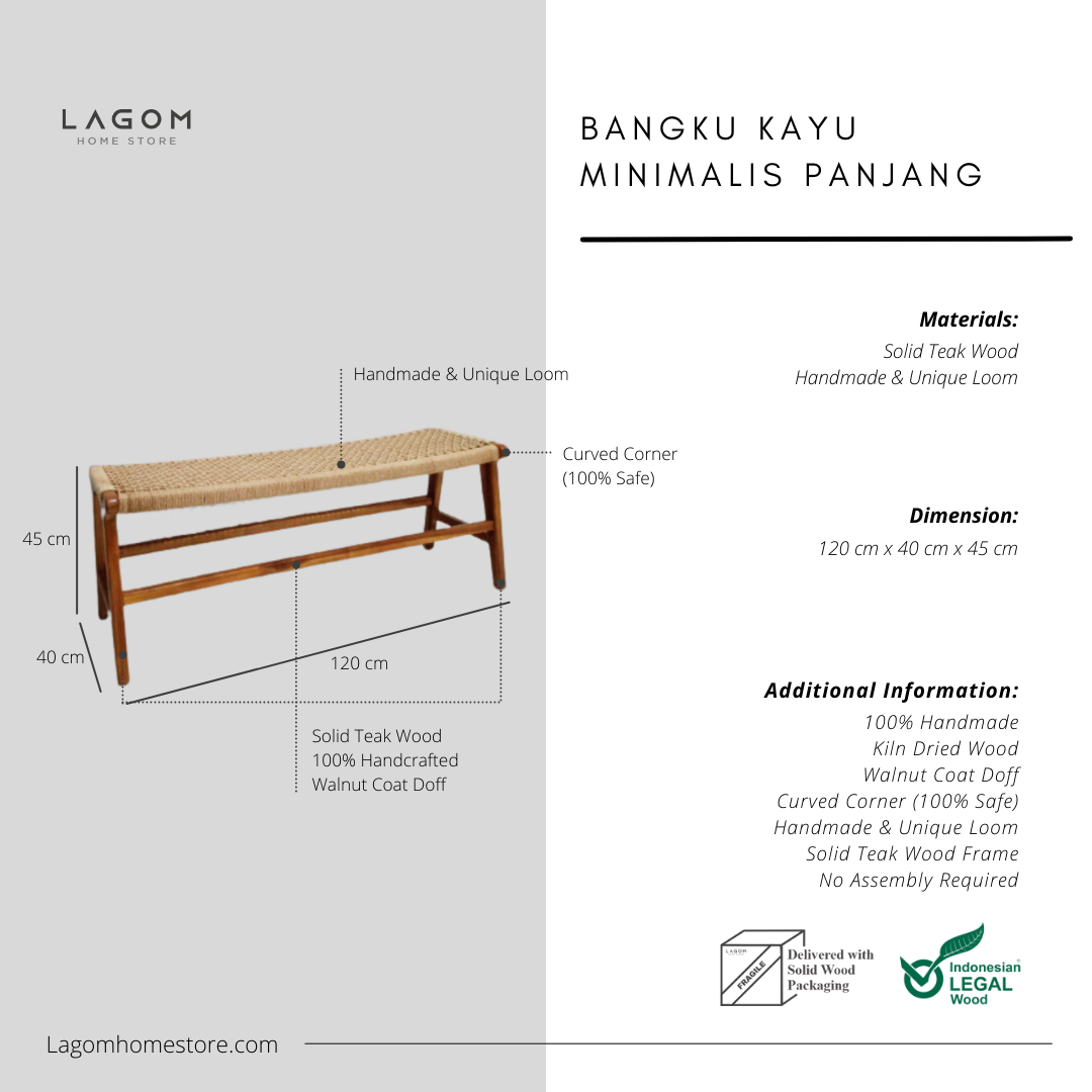 Bangku Panjang Unik dari Handmade Loom dan Kayu Jati Bench Seat Lagom Home Store Jati Furnitur Teak Furniture Jakarta