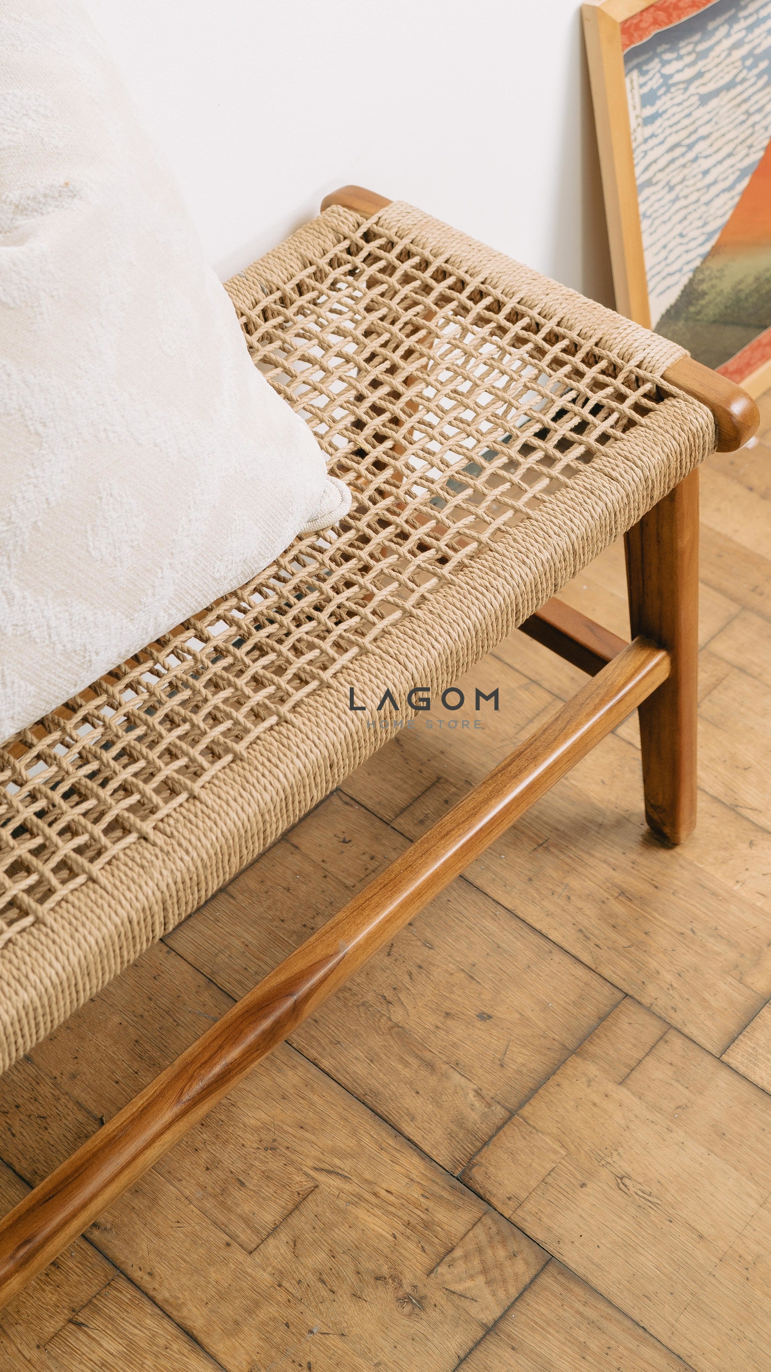 Bangku Panjang Unik dari Handmade Loom dan Kayu Jati Bench Seat Lagom Home Store Jati Furnitur Teak Furniture Jakarta