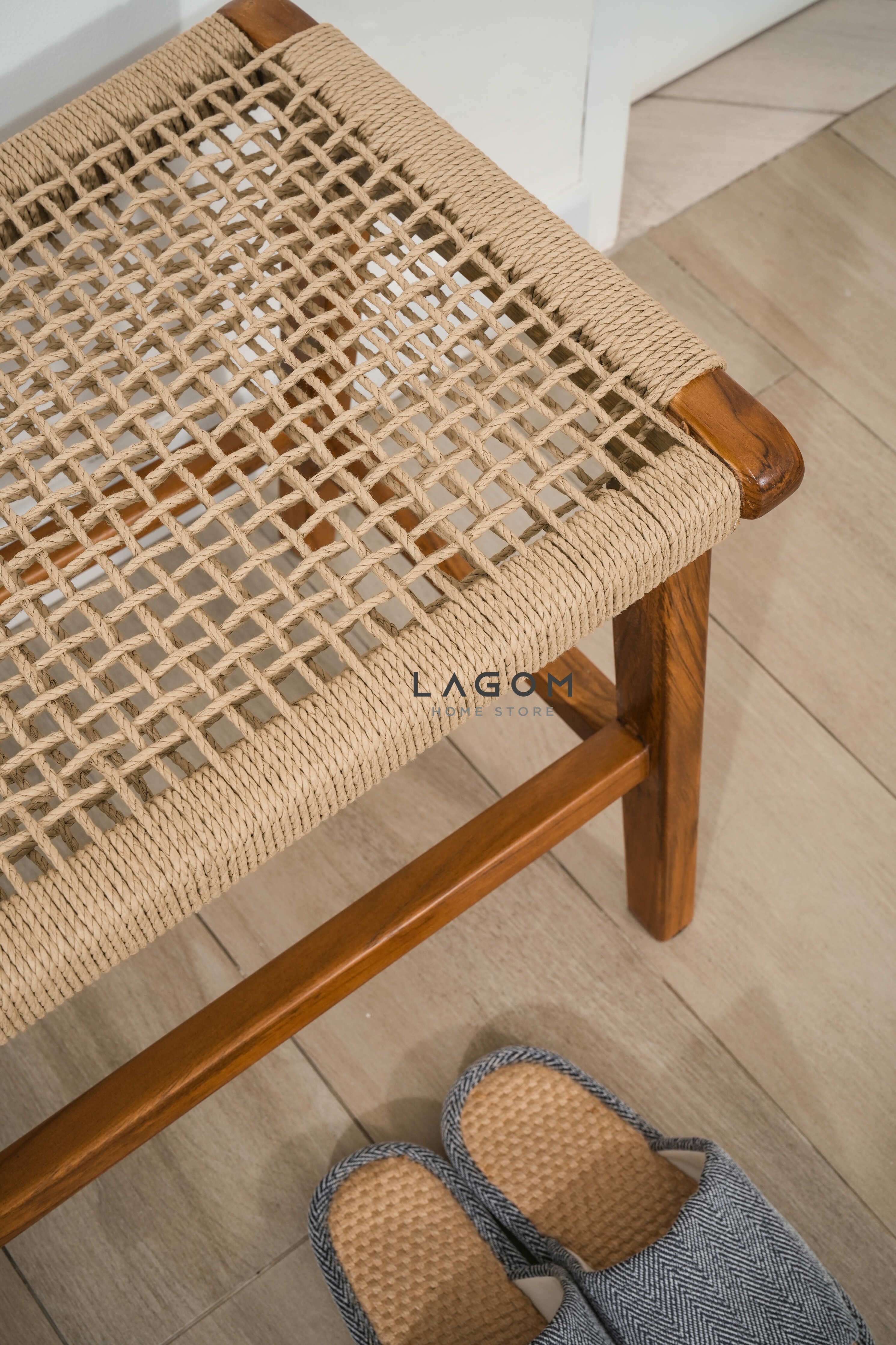 Bangku Panjang Unik dari Handmade Loom dan Kayu Jati Bench Seat Lagom Home Store Jati Furnitur Teak Furniture Jakarta