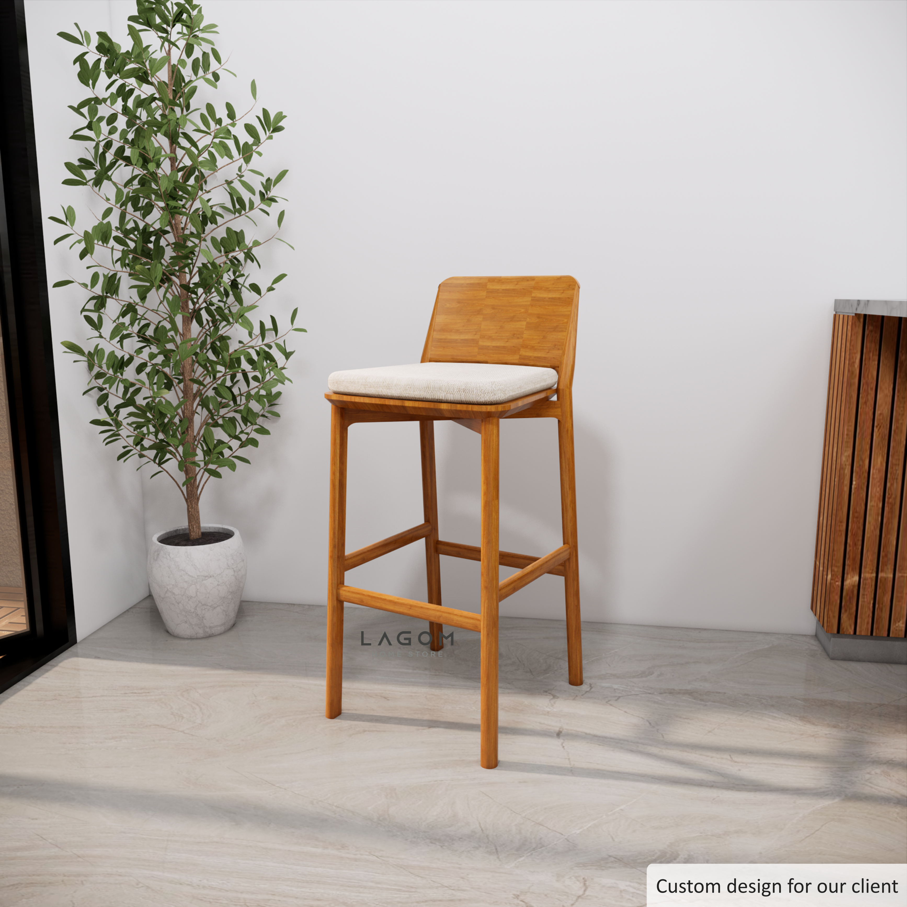 Custom-Made | Kursi Bar/Bar Stool Kayu Jati dengan Cushion Premium