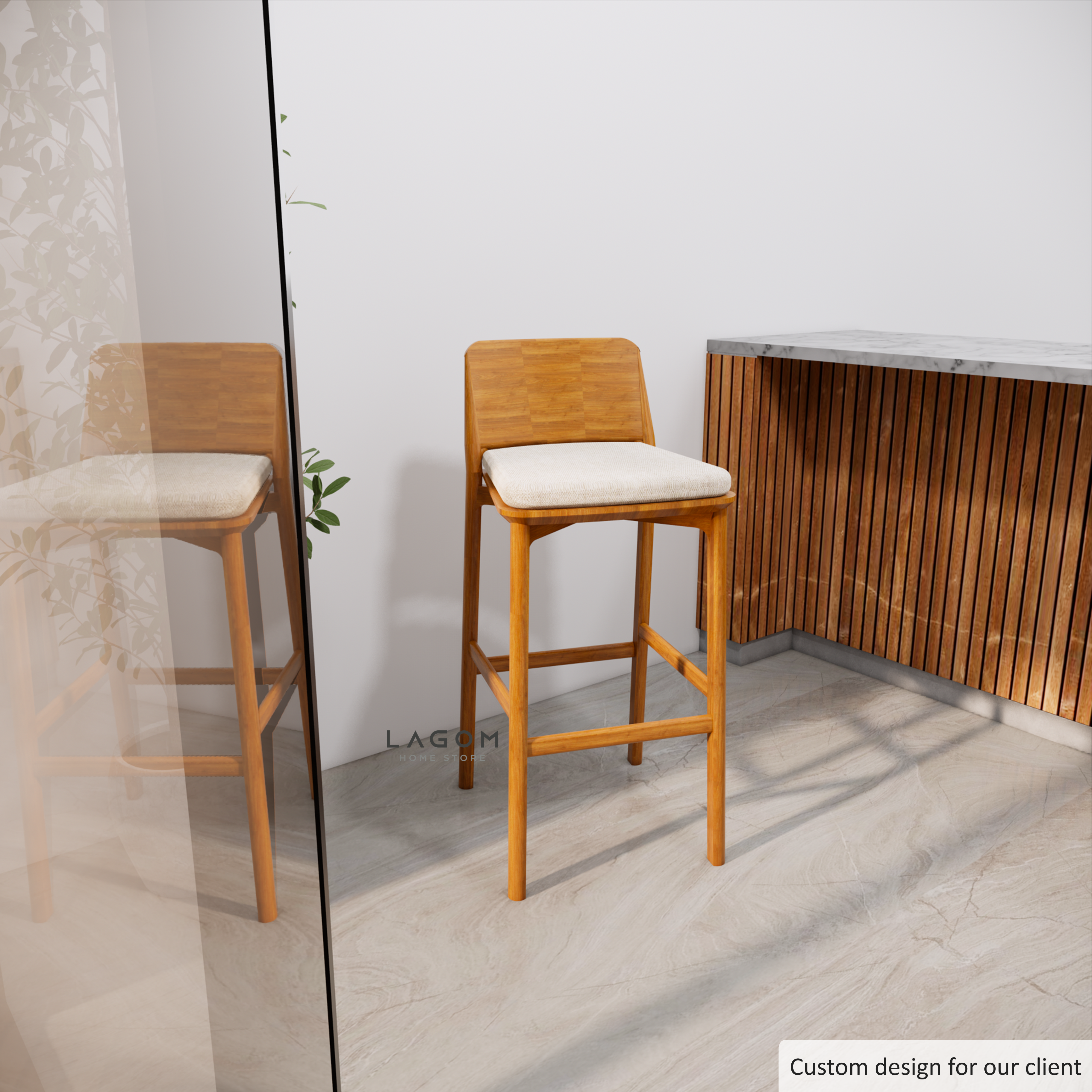 Custom-Made | Kursi Bar/Bar Stool Kayu Jati dengan Cushion Premium